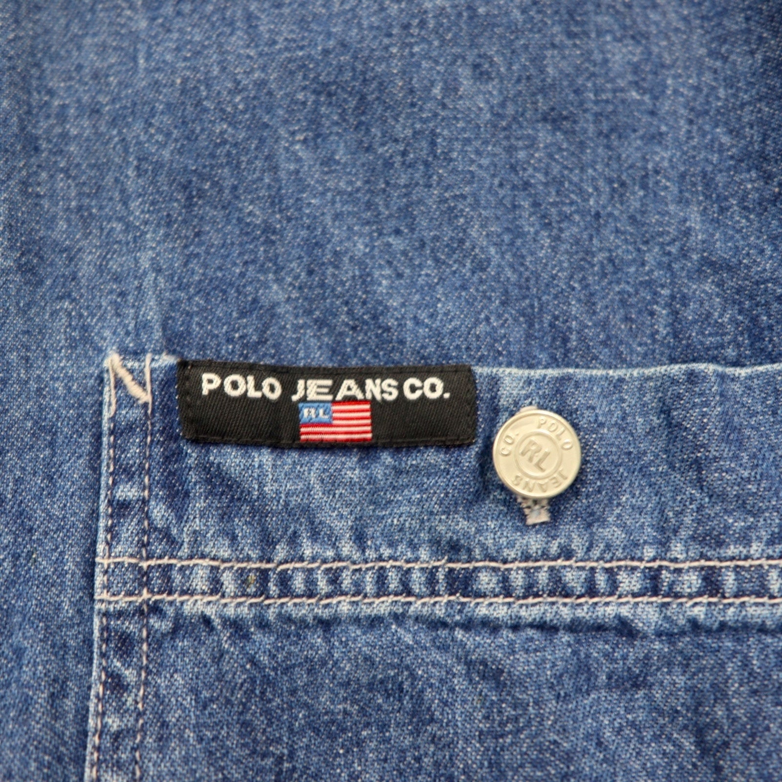 Polo Jeans Co Ralph Lauren 90年代 デニム ワーク シャツ M インディゴ WOKER SHIRT ダブルポケット LM237