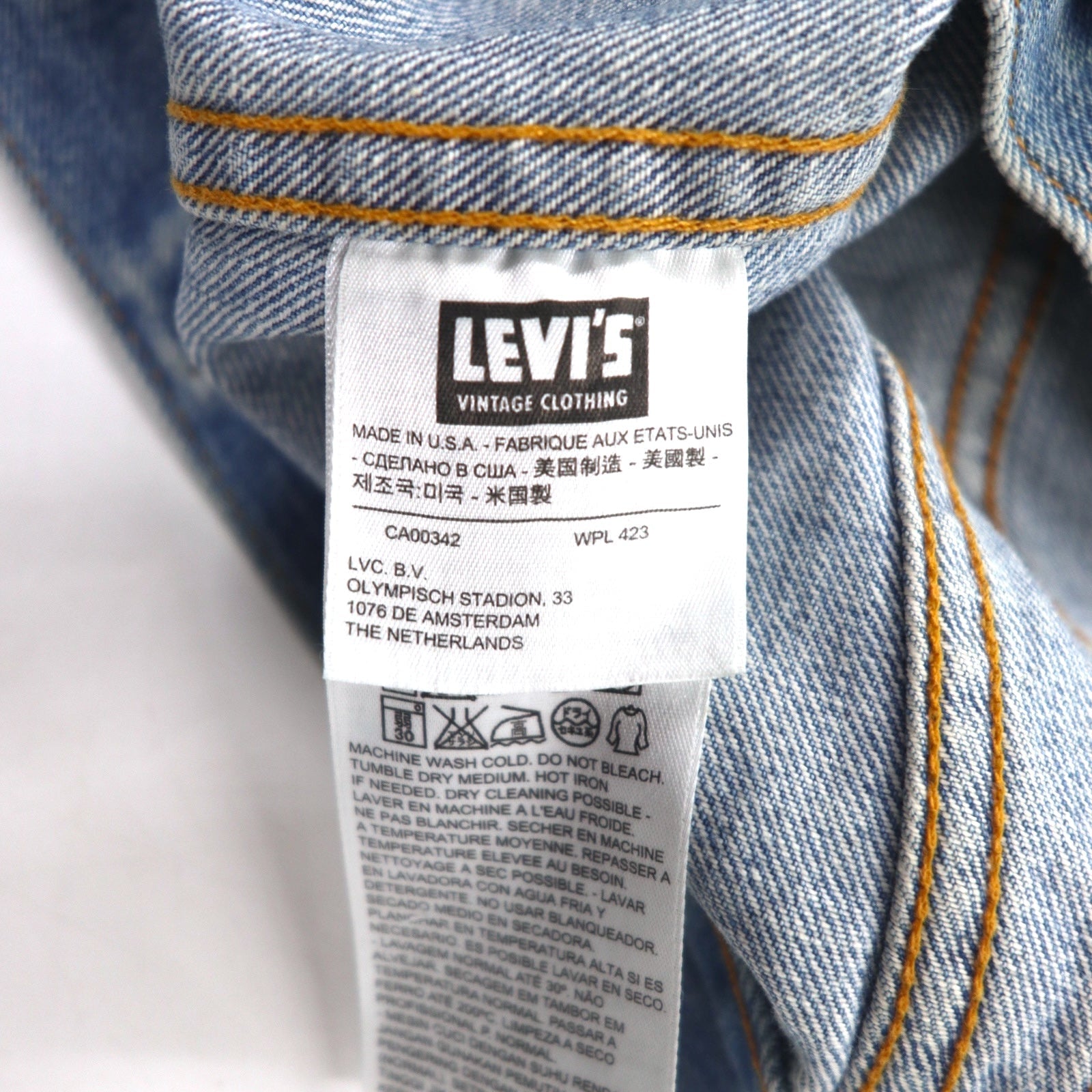 LEVI'S VINTAGE CLOTHING (LVC) Prodotto negli Stati Uniti, riedizione anni '70, giacca di jeans tipo 3rd, taglia M, blu, linguetta arancione 72351-0003