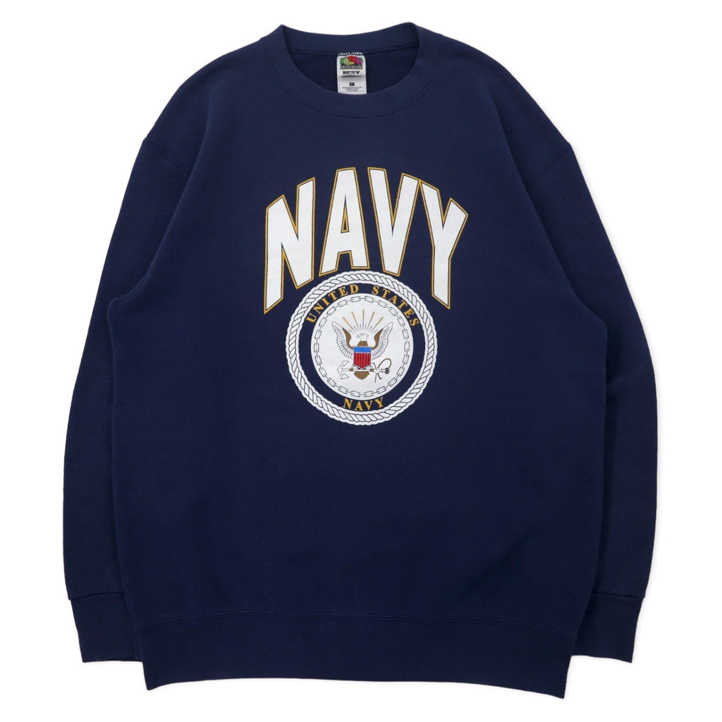 US NAVY プリント スウェット L ネイビー コットン ミリタリー FRUIT OF THE LOOM