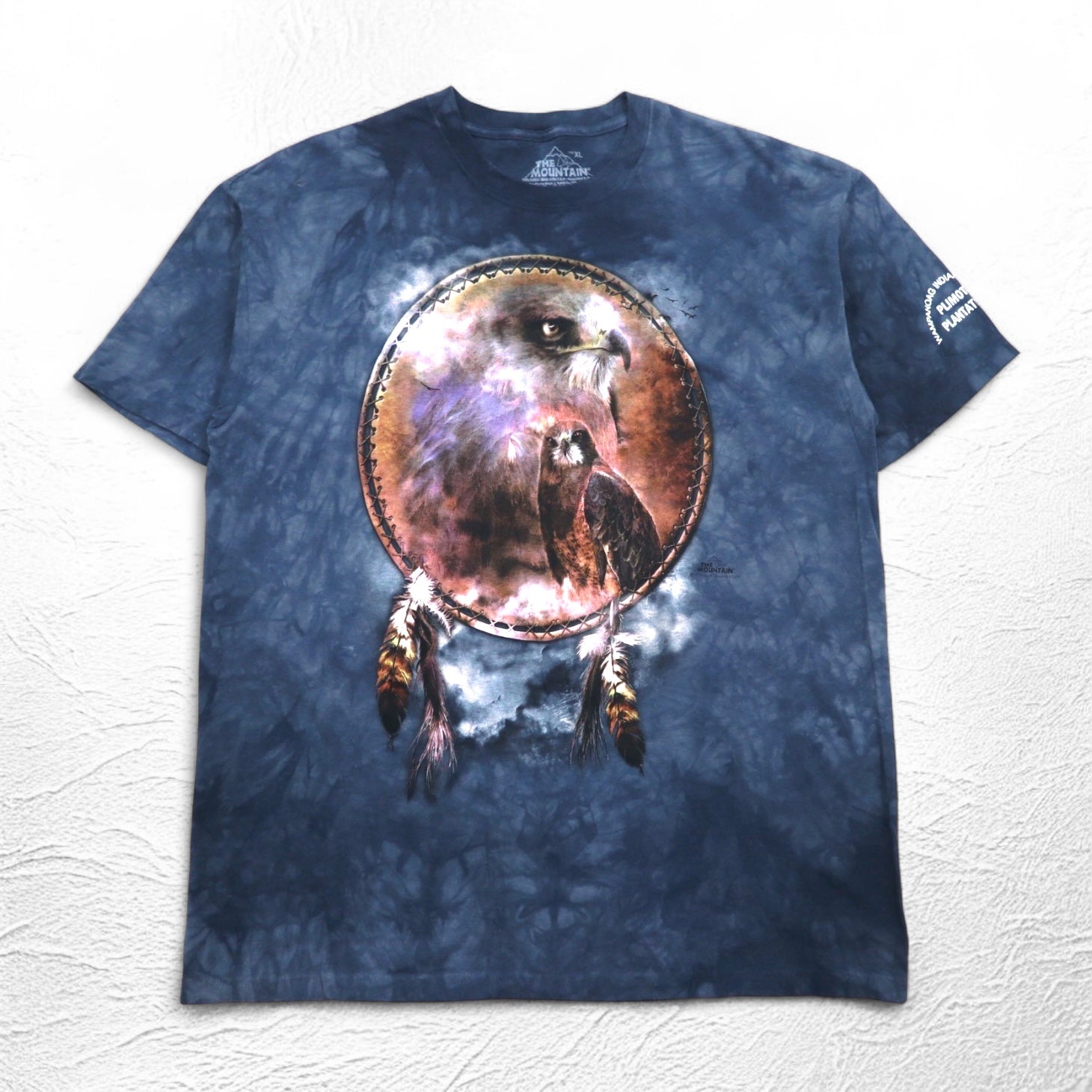 THE MOUNTAIN T-shirt tie-dye Made in USA XL navy stampa animale aquila acchiappasogni