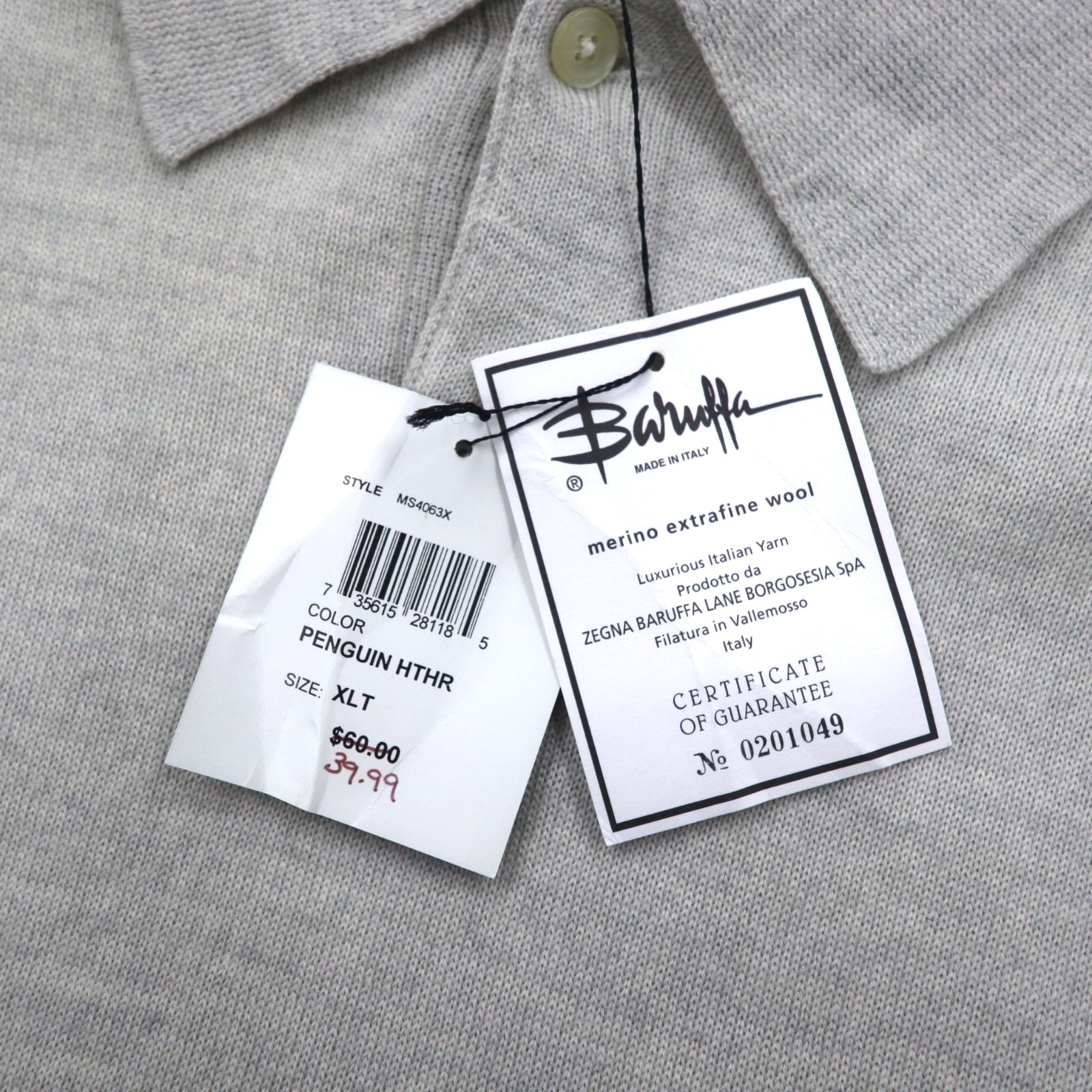 consensus maglione polo in lana merino XL grigio, lana, mai usato