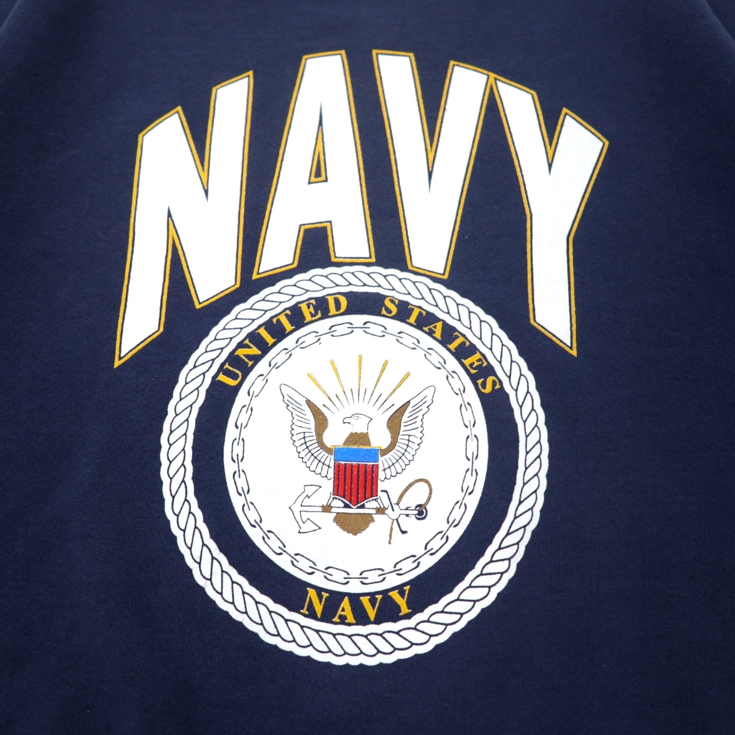 Felpa con stampa US NAVY, taglia L, blu navy, cotone, militare, FRUIT OF THE LOOM