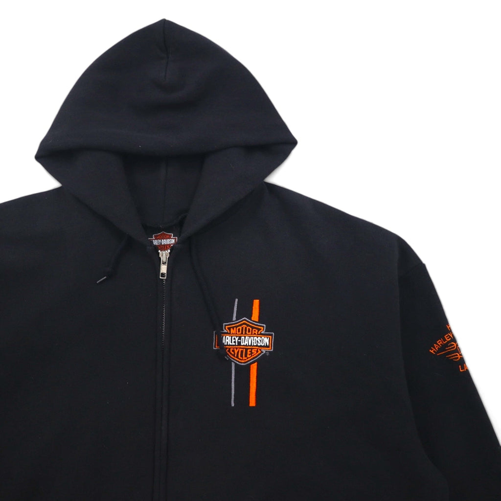 HARLEY DAVIDSON ジップパーカー XL ブラック コットン ワンポイントロゴ 刺繍
