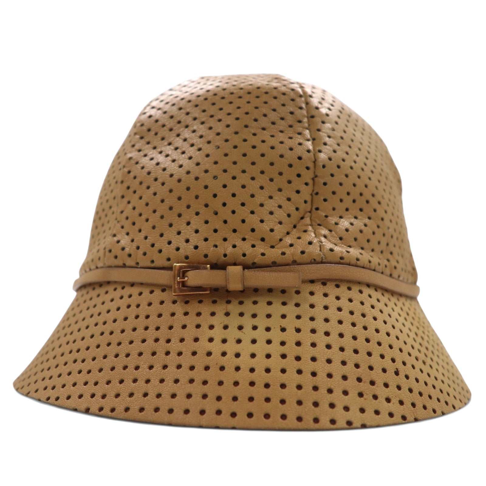 PRADA Cappello a secchiello in pelle di agnello traforata, taglia M, colore beige