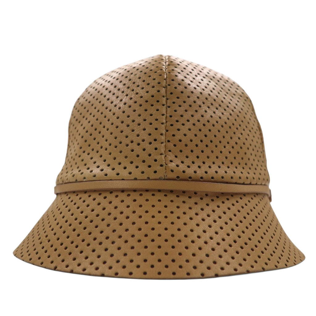 PRADA Cappello a secchiello in pelle di agnello traforata, taglia M, colore beige