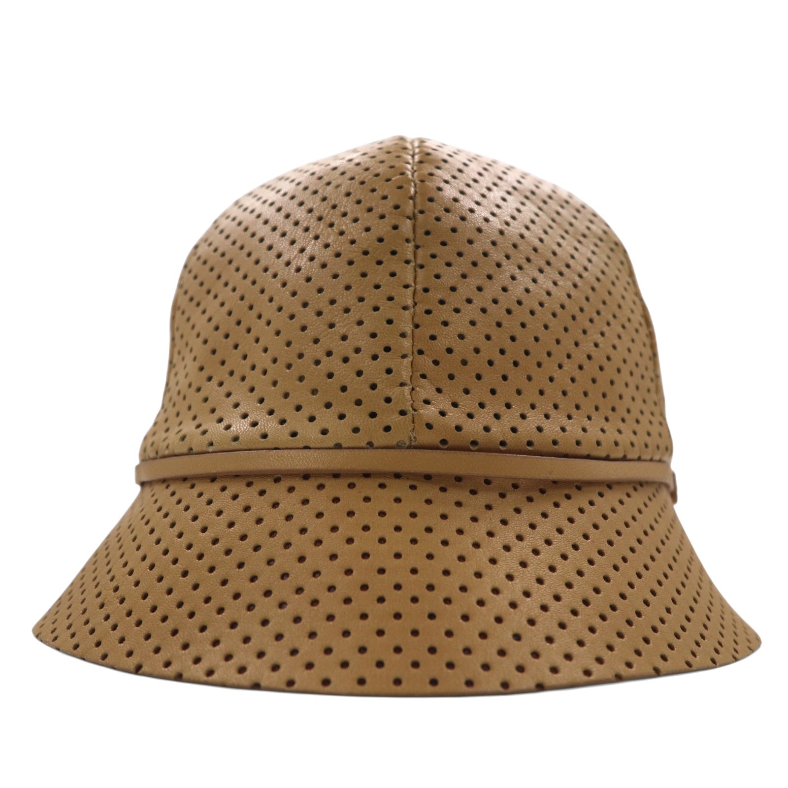 PRADA Cappello a secchiello in pelle di agnello traforata, taglia M, colore beige