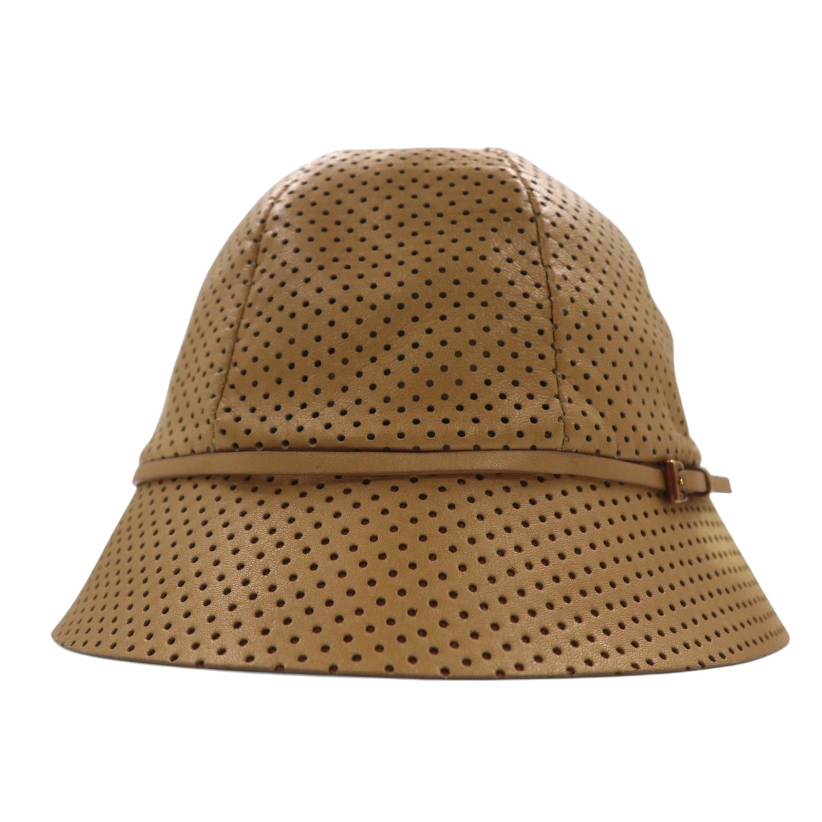 PRADA Cappello a secchiello in pelle di agnello traforata, taglia M, colore beige