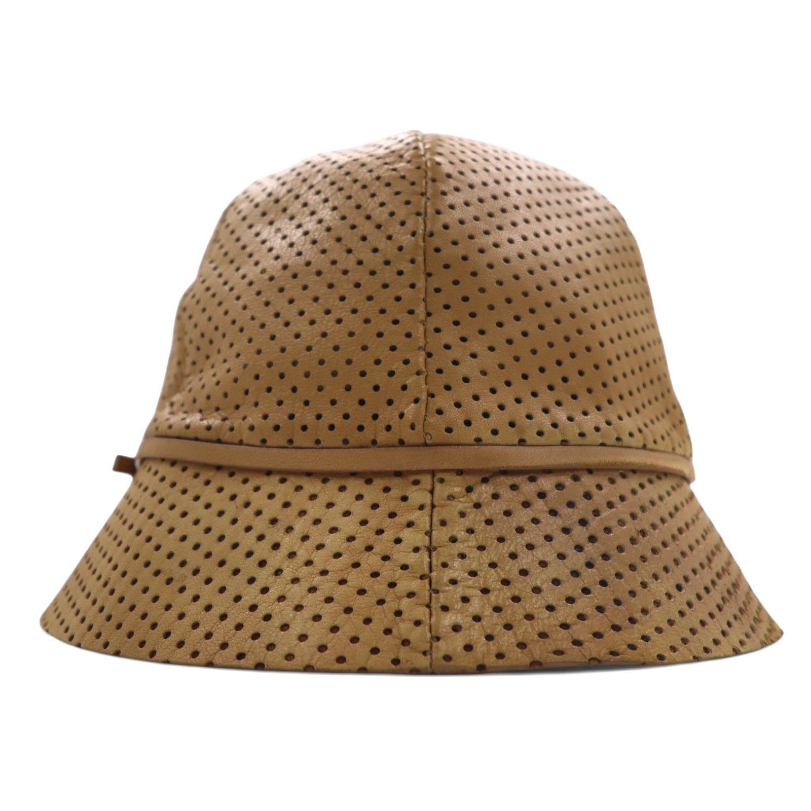 PRADA Cappello a secchiello in pelle di agnello traforata, taglia M, colore beige