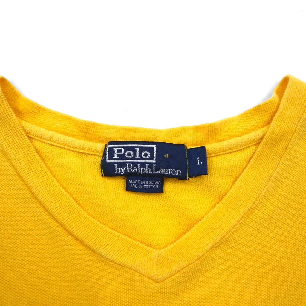 Polo by Ralph Lauren 90年代 ラインデザイン Vネック 鹿の子 Tシャツ L イエロー コットン スモールポニー刺繍