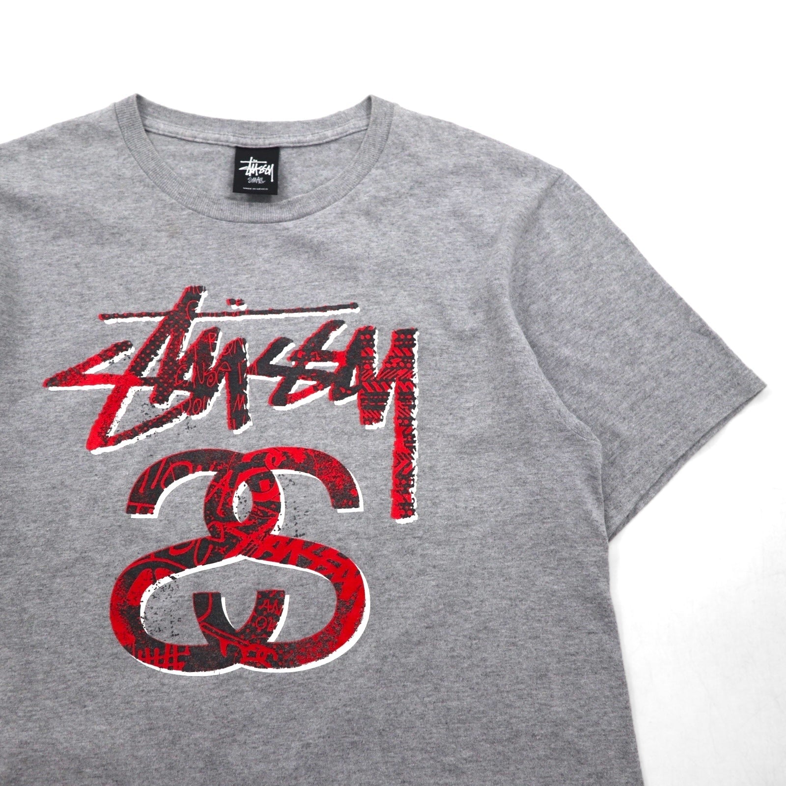 T-shirt STUSSY con stampa logo Chanel, taglia S, grigia, in cotone, made in Mexico