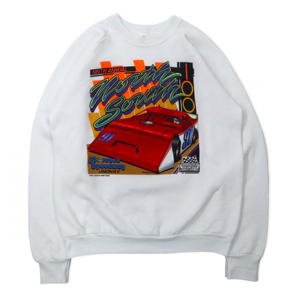 FRUIT OF THE LOOM USA 90s Auto da corsa Stampa Felpa L Bianco Cotone Interno garzato ARIZONA SPORT SHIRTS