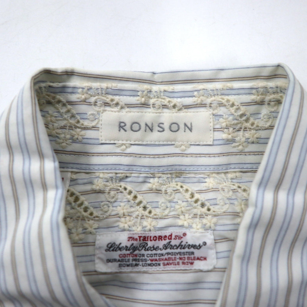 RONSON Camicia elegante ricamata a fiori 41 bianca a righe in cotone, made in Italy, nuova con etichette