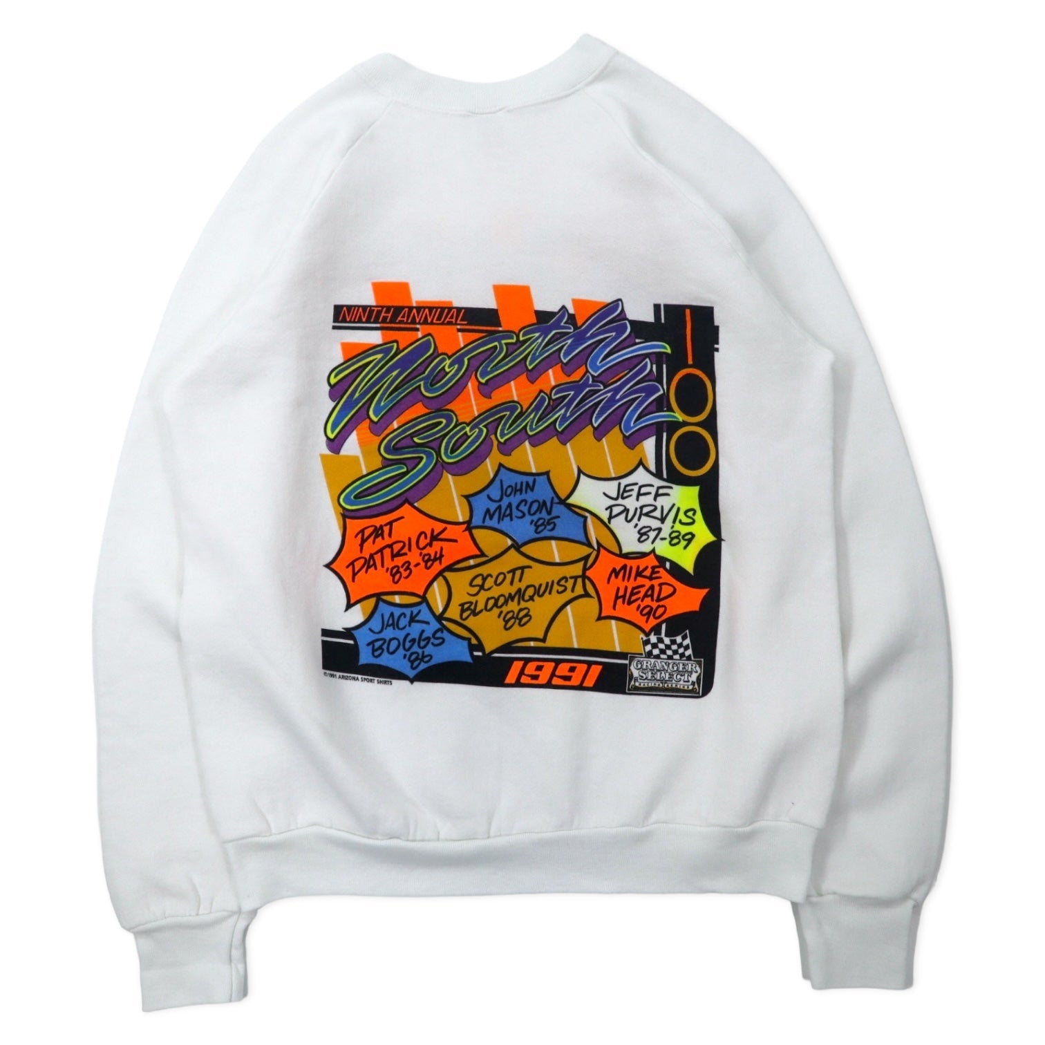 FRUIT OF THE LOOM USA 90s Auto da corsa Stampa Felpa L Bianco Cotone Interno garzato ARIZONA SPORT SHIRTS