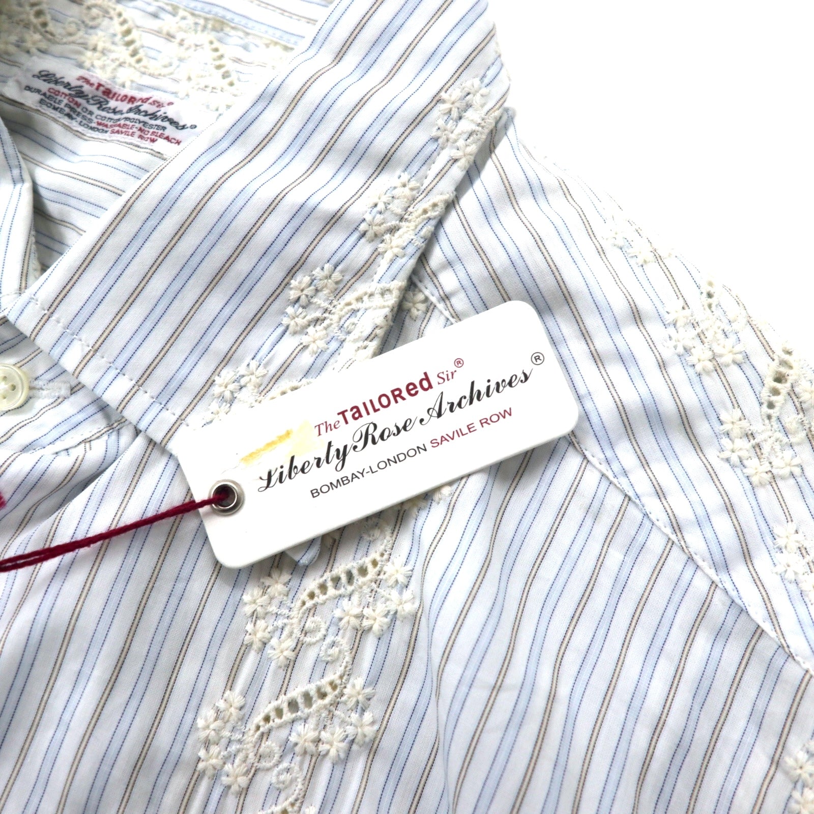 RONSON Camicia elegante ricamata a fiori 41 bianca a righe in cotone, made in Italy, nuova con etichette