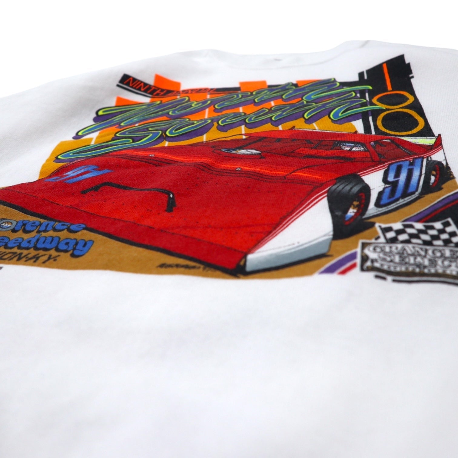 FRUIT OF THE LOOM USA 90s Auto da corsa Stampa Felpa L Bianco Cotone Interno garzato ARIZONA SPORT SHIRTS