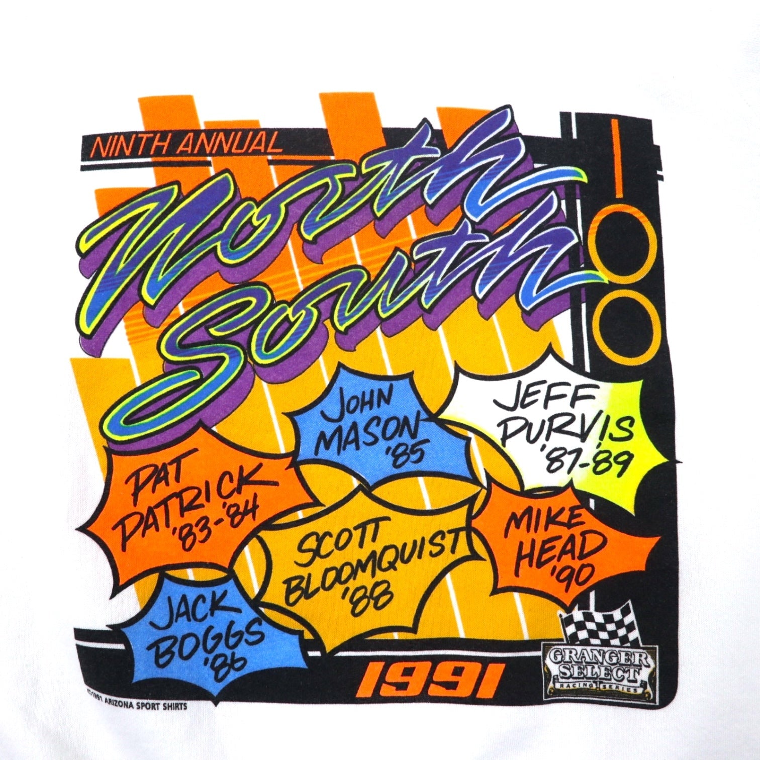 FRUIT OF THE LOOM USA 90s Auto da corsa Stampa Felpa L Bianco Cotone Interno garzato ARIZONA SPORT SHIRTS