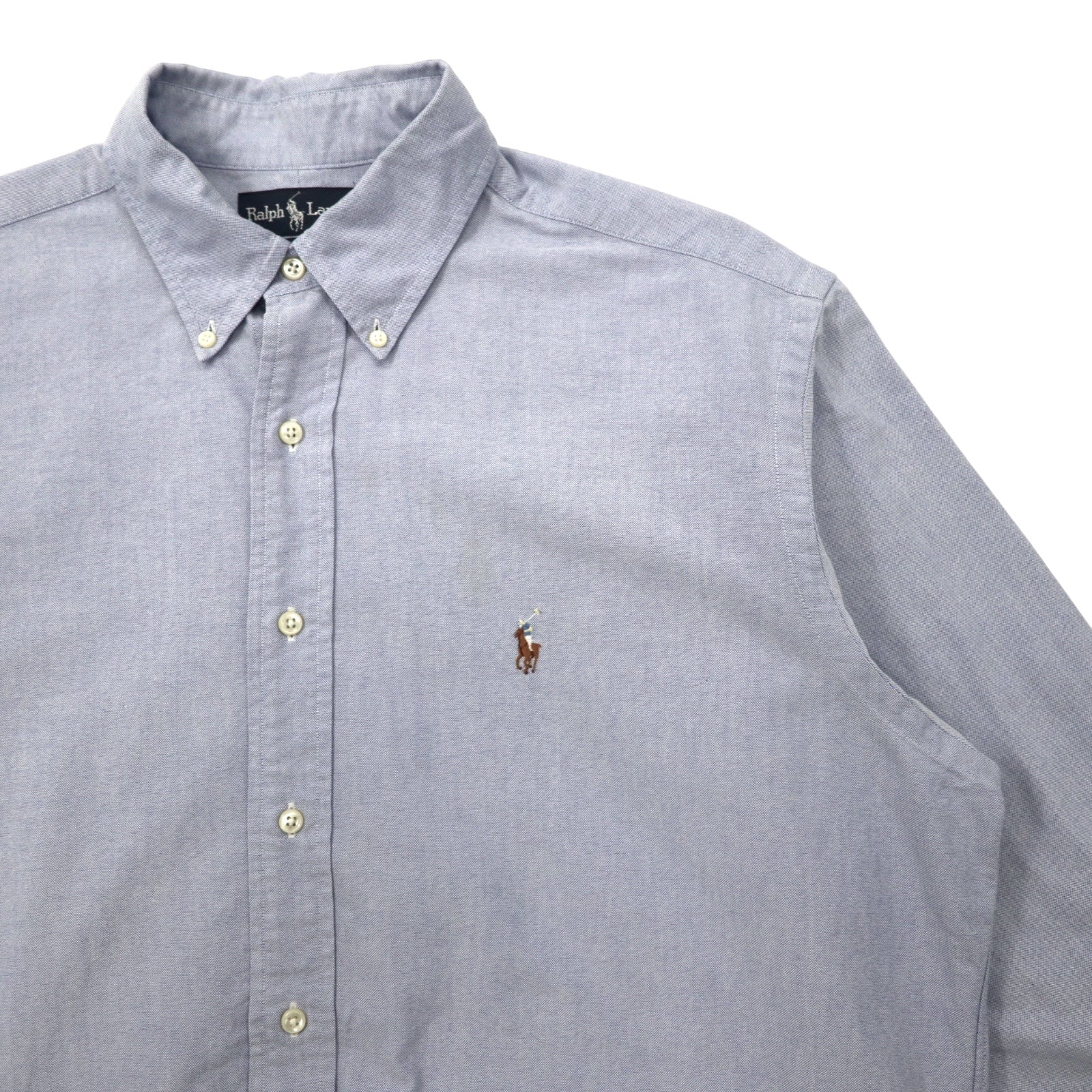 RALPH LAUREN anni '90 camicia Oxford button-down 16-33 blu cotone YARMOUTH pony piccolo ricamato