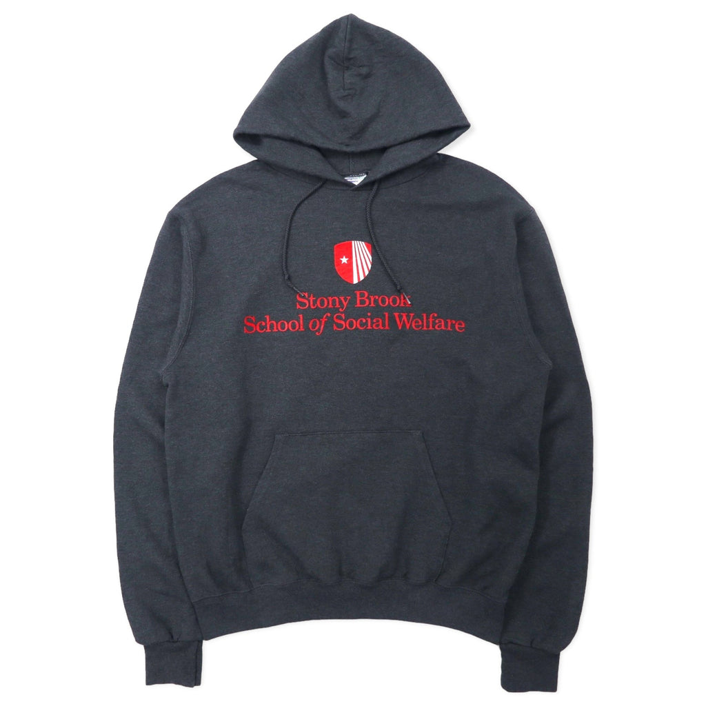 Champion ECO College Felpa con cappuccio Pullover L grigio cotone interno felpato Stony Brook School of Social Welfare taglia grande