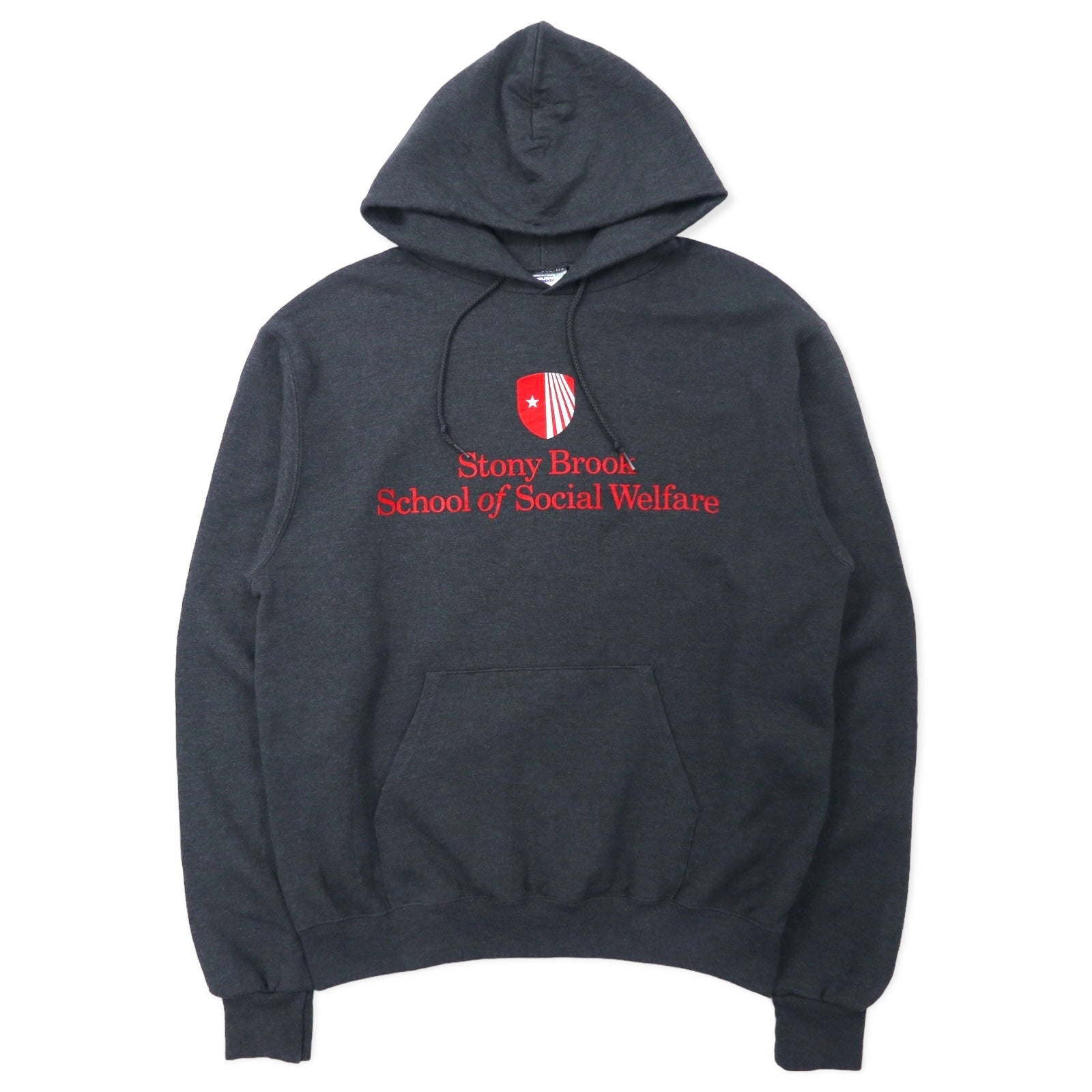 Champion ECO カレッジ プルオーバーパーカー L グレー コットン 裏起毛 Stony Brook School of Social Welfare ビッグサイズ