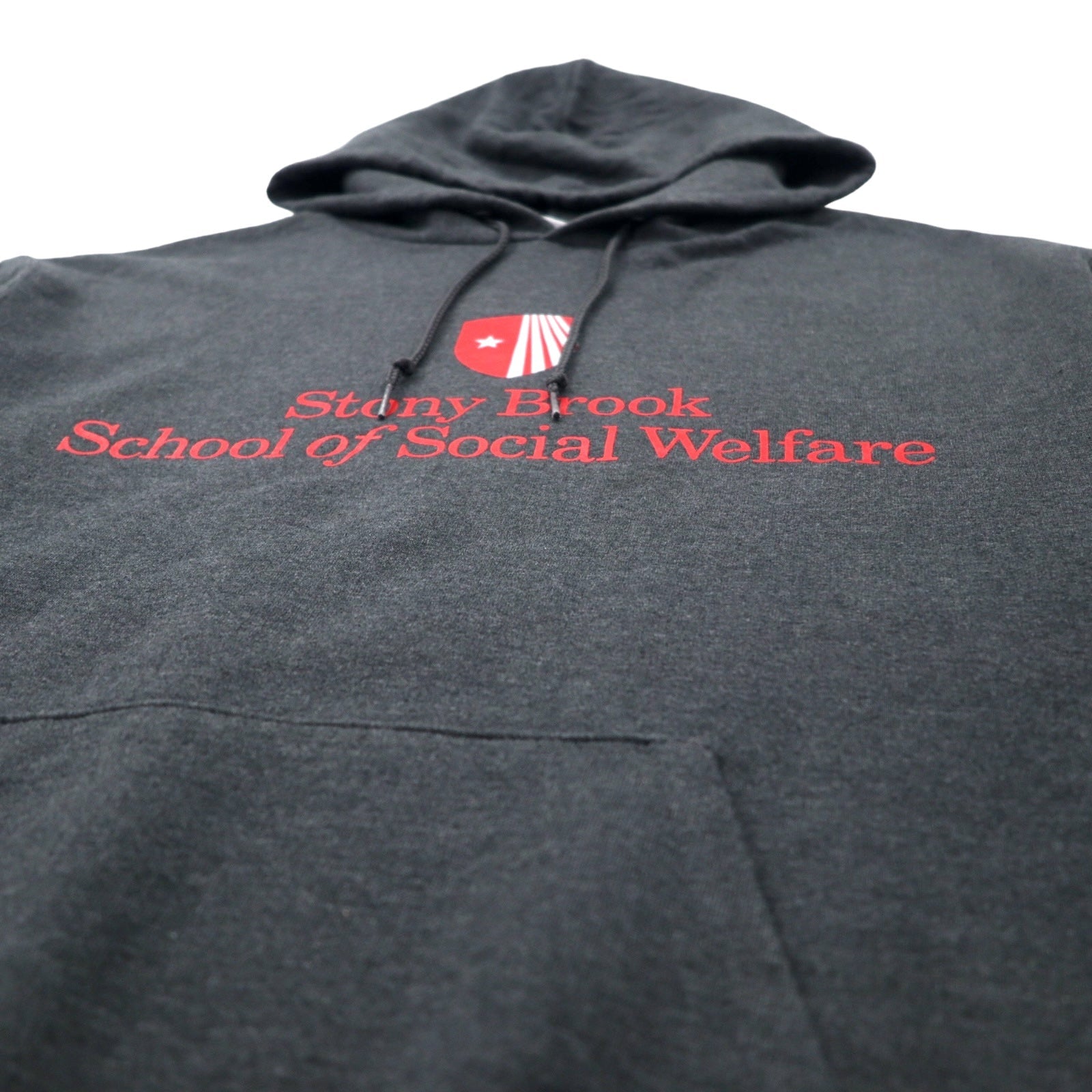 Champion ECO College Felpa con cappuccio Pullover L grigio cotone interno felpato Stony Brook School of Social Welfare taglia grande