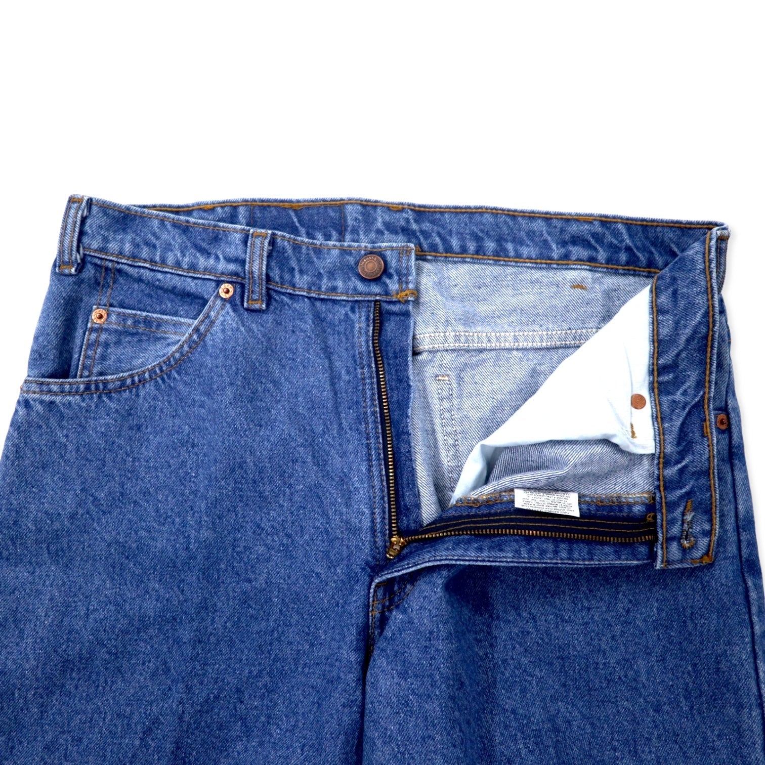 Levi's made in Canada anni '90 etichetta arancione 634 pantaloni in denim affusolati a sacchetto 34 blu cotone cerniera sulla patta bottone retro 212