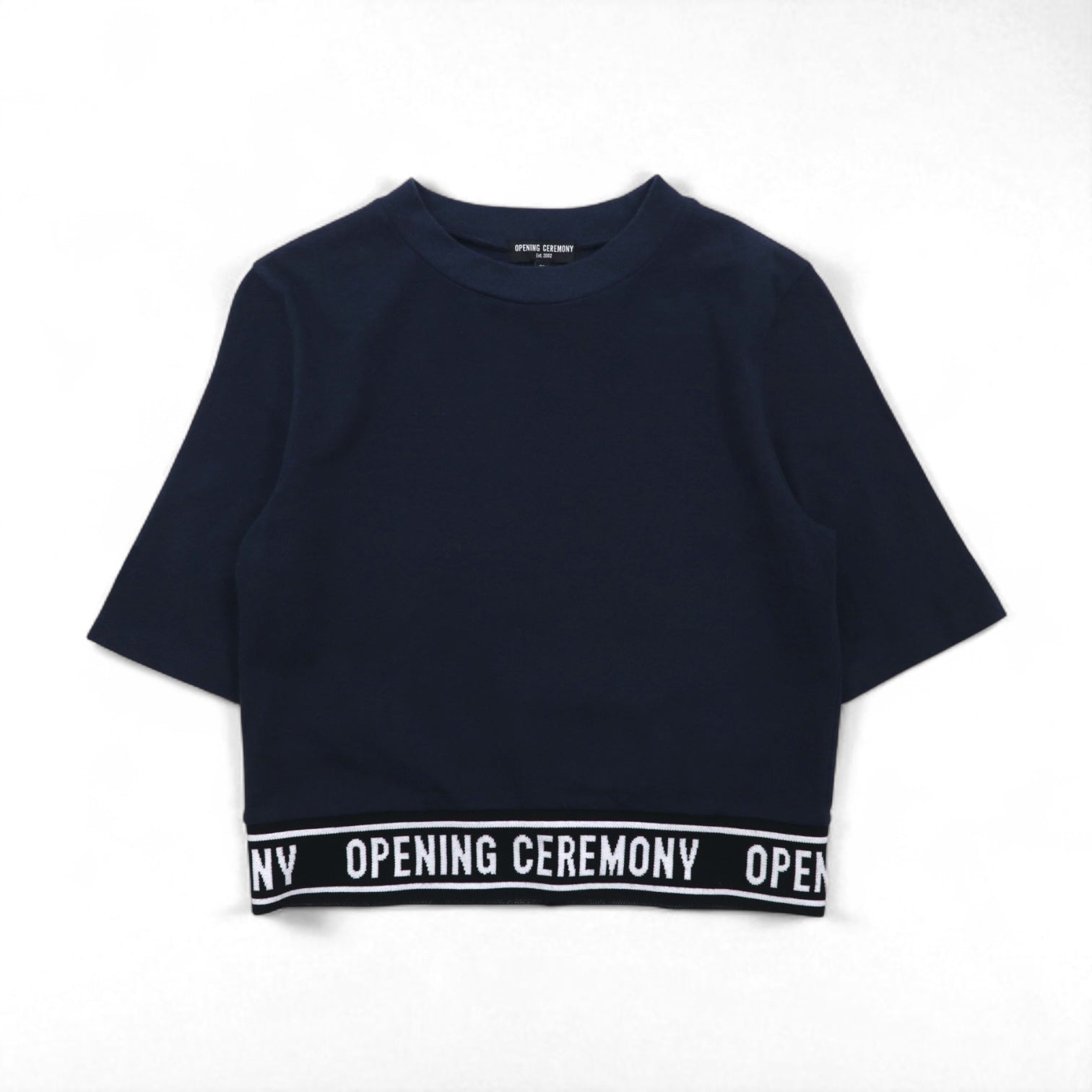 OPENING CEREMONY T-shirt crop con logo a costine S blu navy cotone Made in Japan