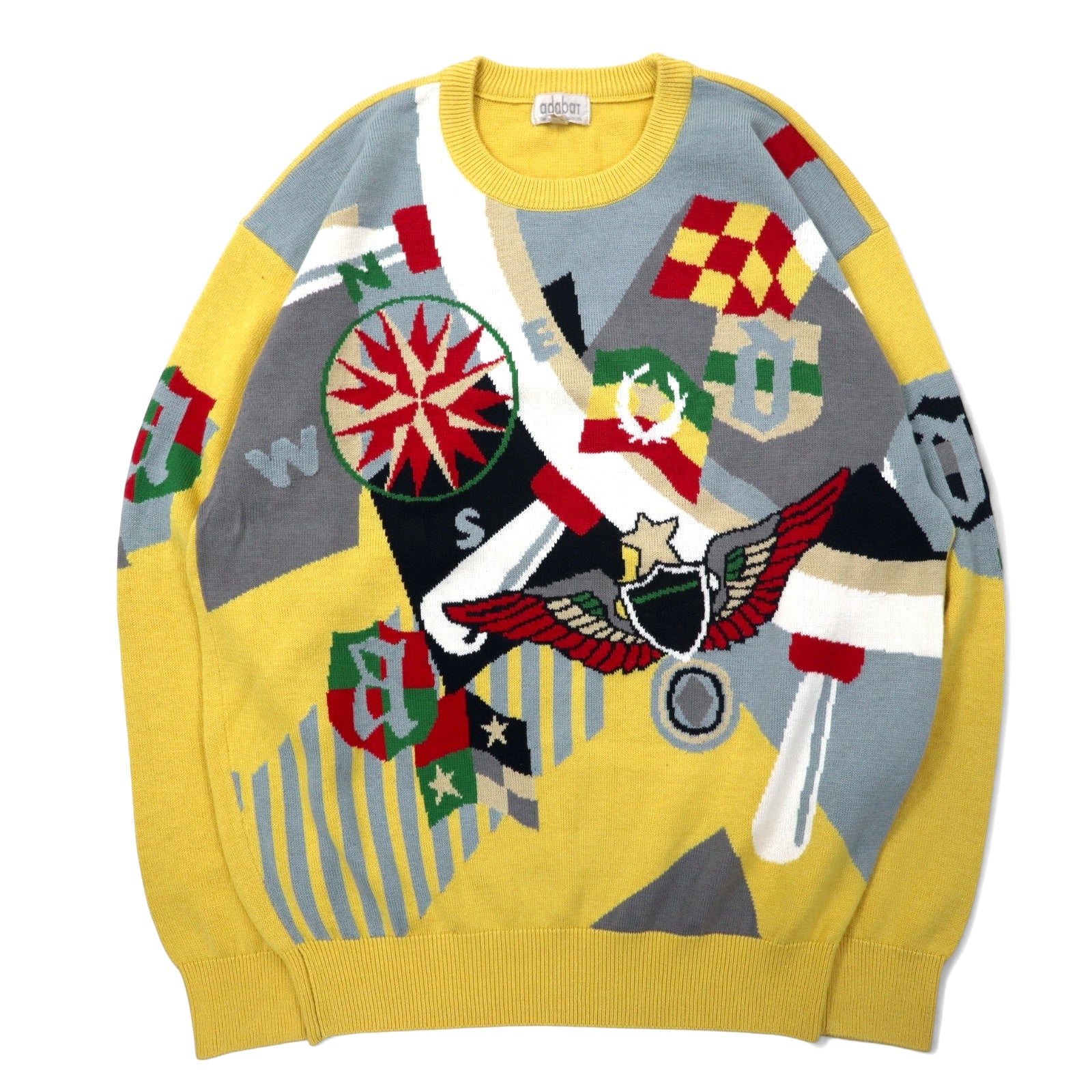 adabat anni '90, maglione in cotone lavorato a maglia fantasia, taglia 3, giallo