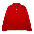 BURBERRY GOLF T-shirt a maniche lunghe con colletto alto e mezza abbottonatura, taglia LL, rossa, in cotone elasticizzato, made in Japan