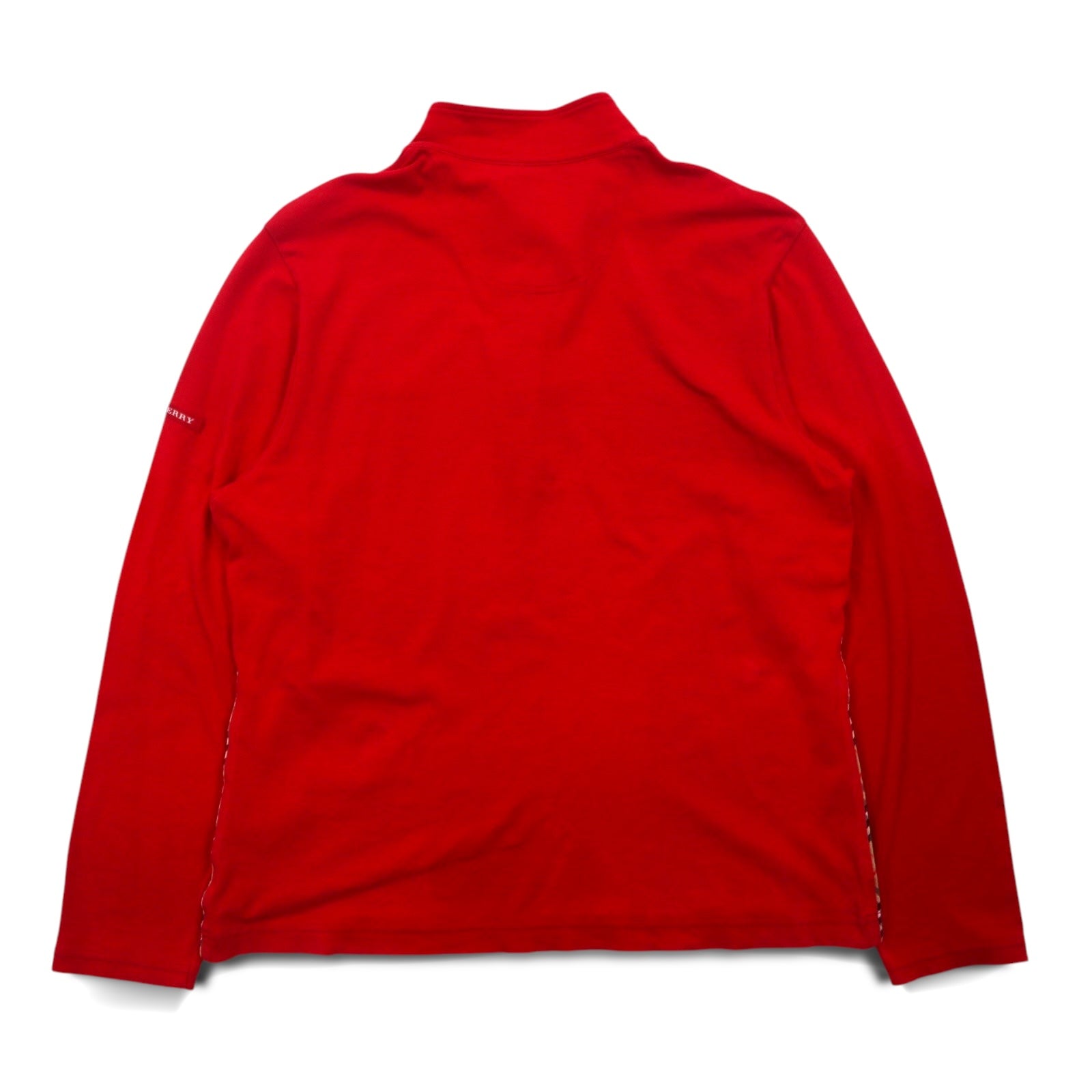 BURBERRY GOLF T-shirt a maniche lunghe con colletto alto e mezza abbottonatura, taglia LL, rossa, in cotone elasticizzato, made in Japan