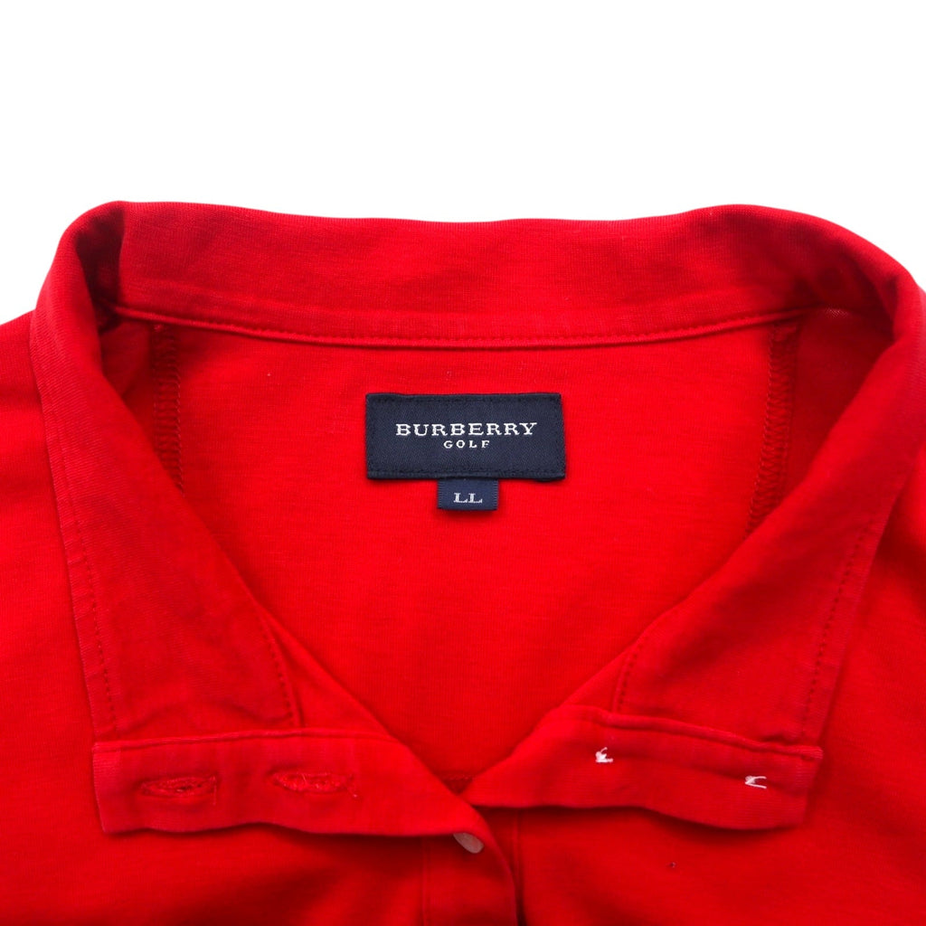 BURBERRY GOLF T-shirt a maniche lunghe con colletto alto e mezza abbottonatura, taglia LL, rossa, in cotone elasticizzato, made in Japan