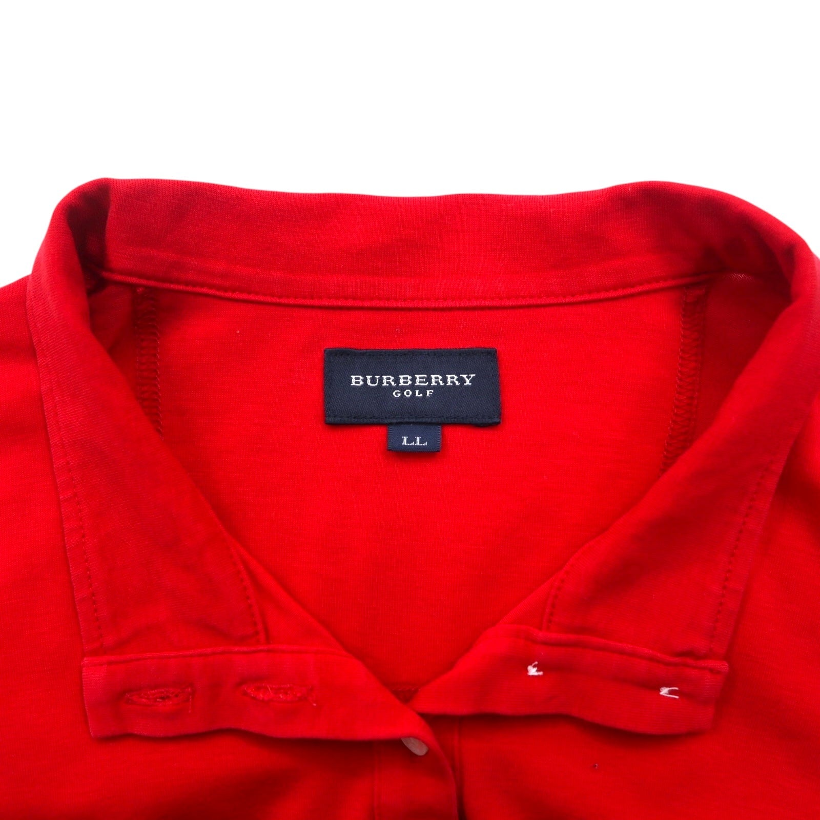 BURBERRY GOLF T-shirt a maniche lunghe con colletto alto e mezza abbottonatura, taglia LL, rossa, in cotone elasticizzato, made in Japan