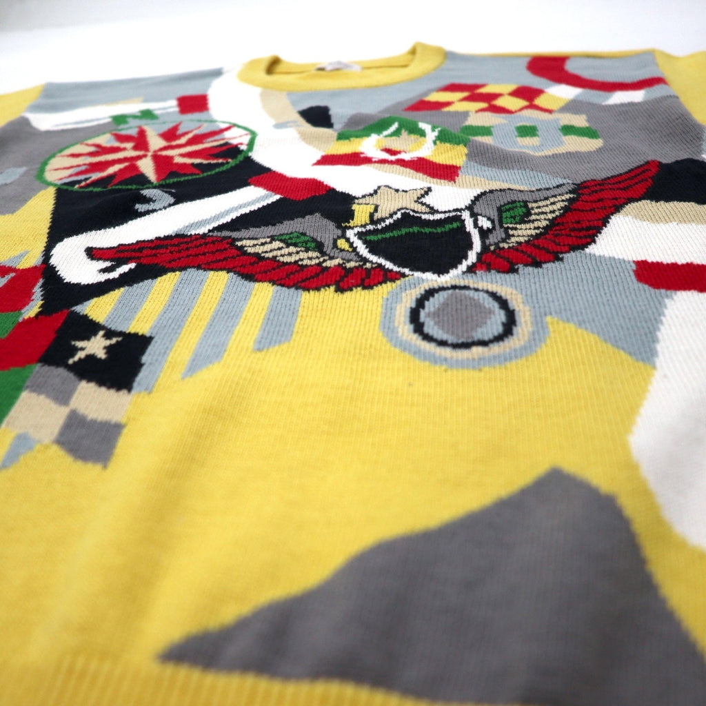 adabat anni '90, maglione in cotone lavorato a maglia fantasia, taglia 3, giallo