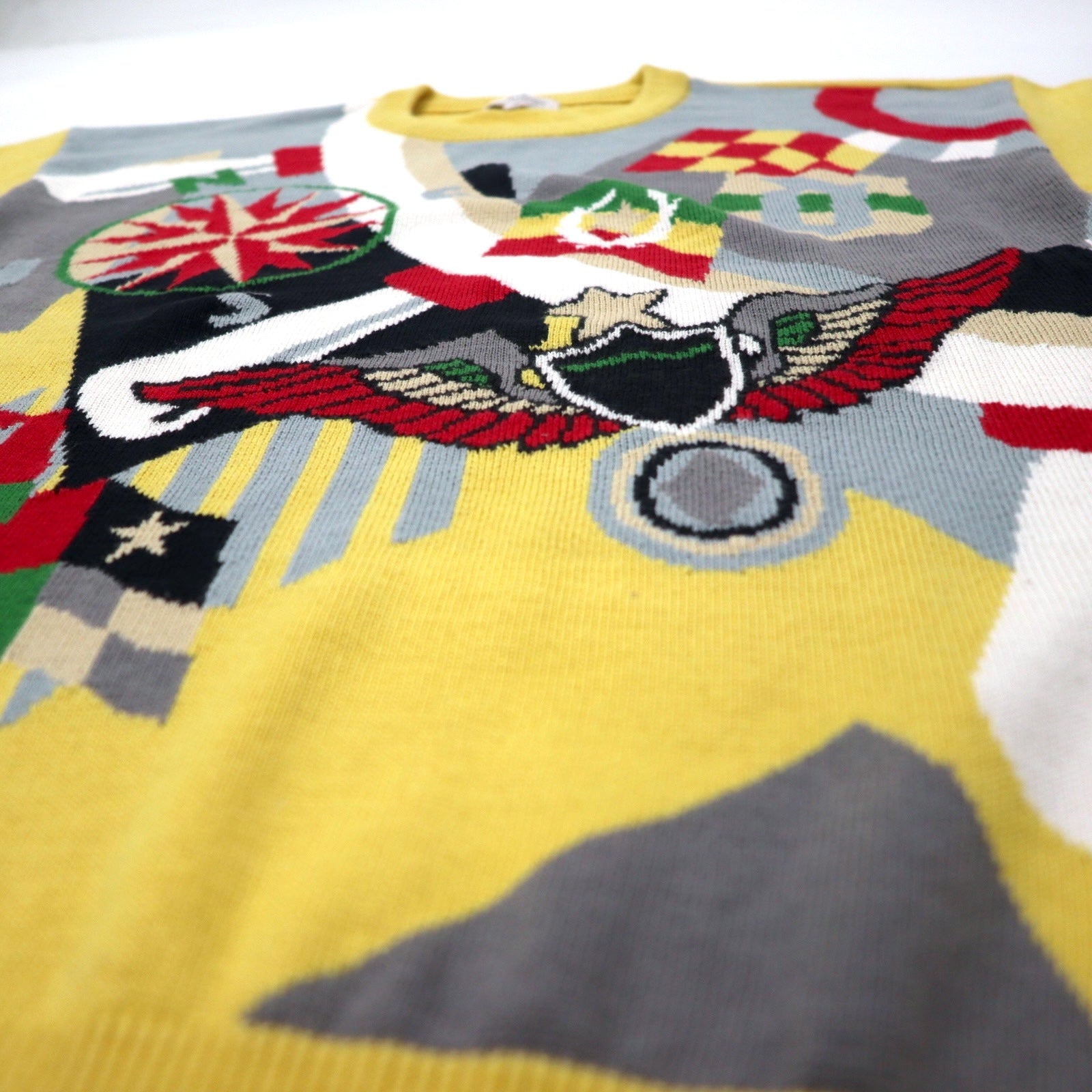 adabat anni '90, maglione in cotone lavorato a maglia fantasia, taglia 3, giallo