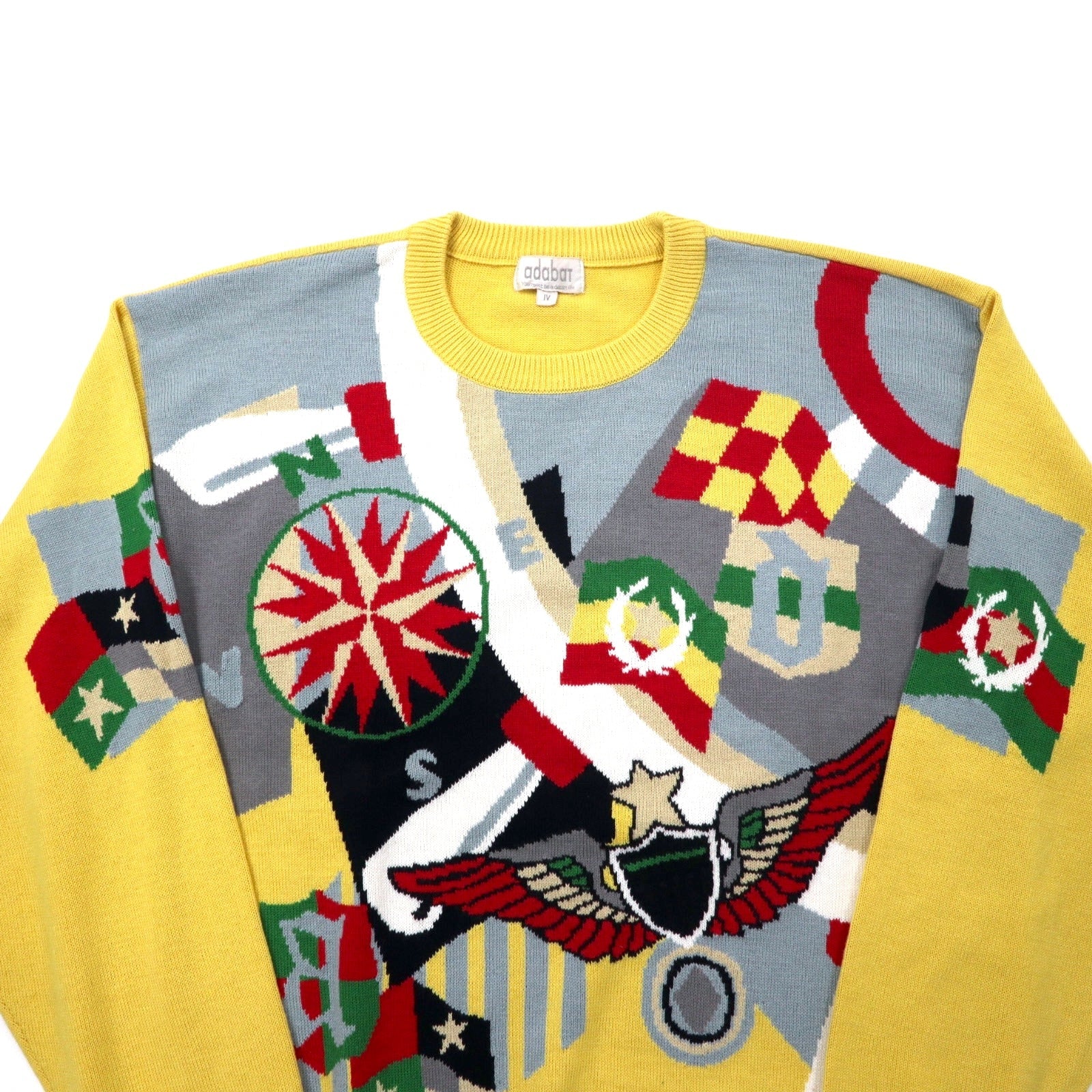 adabat anni '90, maglione in cotone lavorato a maglia fantasia, taglia 3, giallo