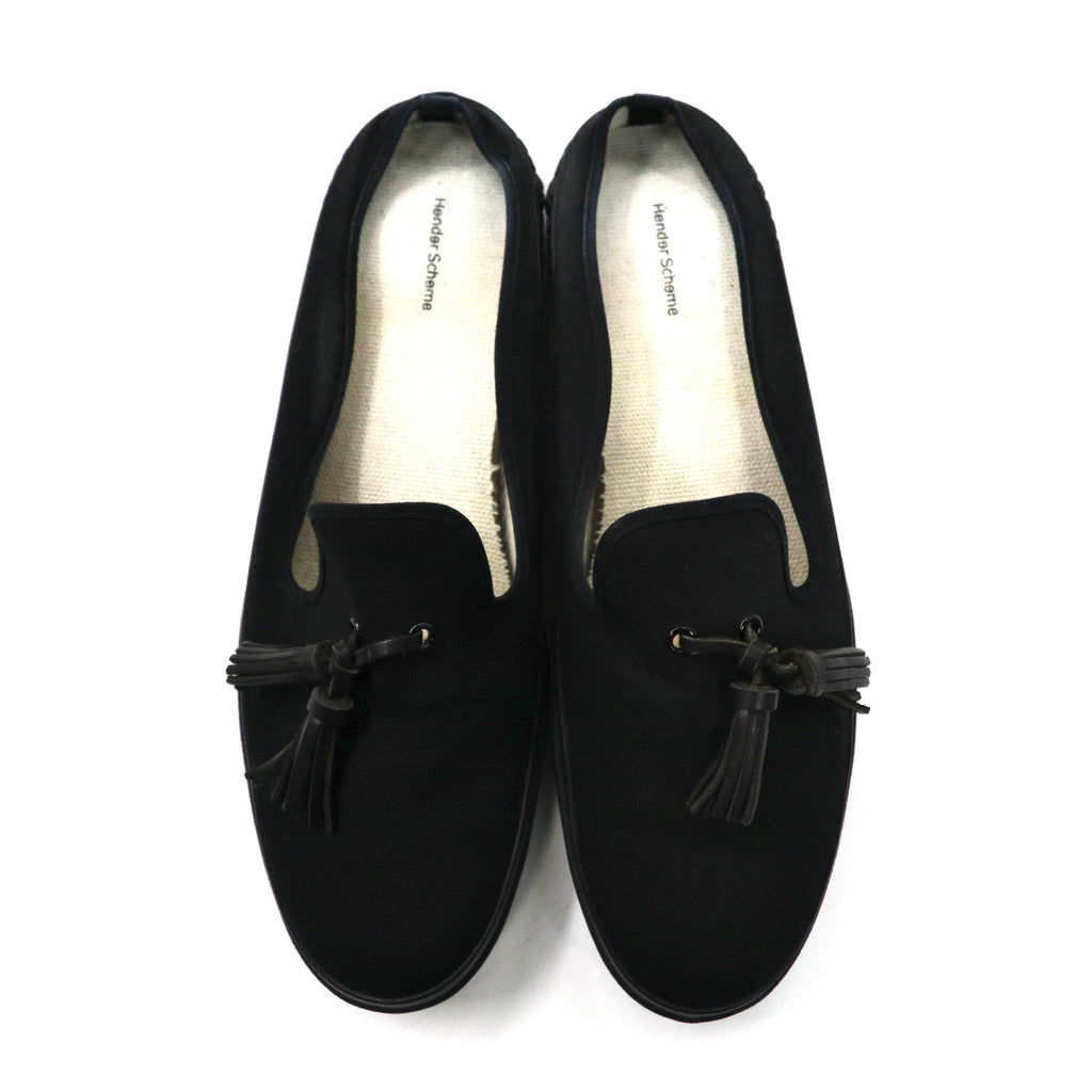 Hender Scheme タッセルローファー ミュール 27.5-28cm ブラック キャンバス PARALLEL / PEAK with tassels 8AHR 日本製