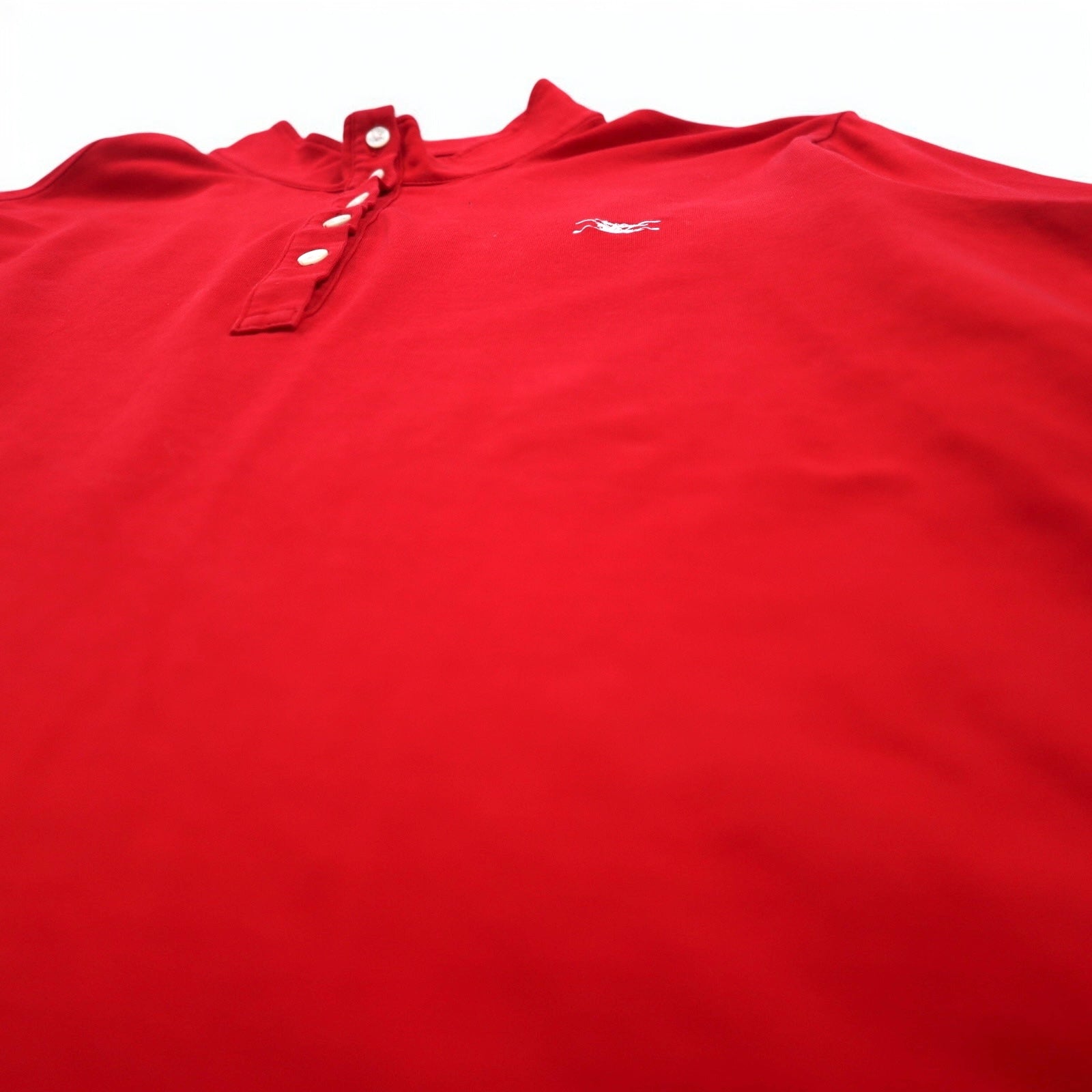 BURBERRY GOLF T-shirt a maniche lunghe con colletto alto e mezza abbottonatura, taglia LL, rossa, in cotone elasticizzato, made in Japan