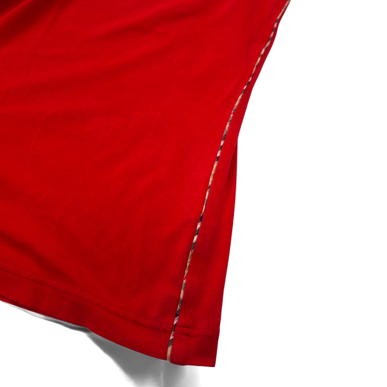 BURBERRY GOLF T-shirt a maniche lunghe con colletto alto e mezza abbottonatura, taglia LL, rossa, in cotone elasticizzato, made in Japan