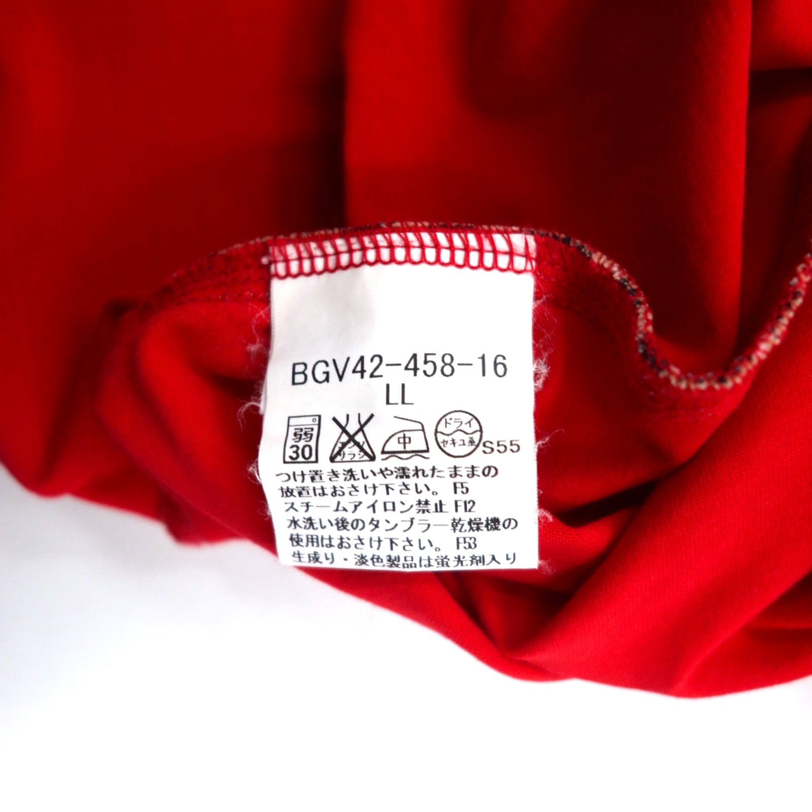 BURBERRY GOLF T-shirt a maniche lunghe con colletto alto e mezza abbottonatura, taglia LL, rossa, in cotone elasticizzato, made in Japan