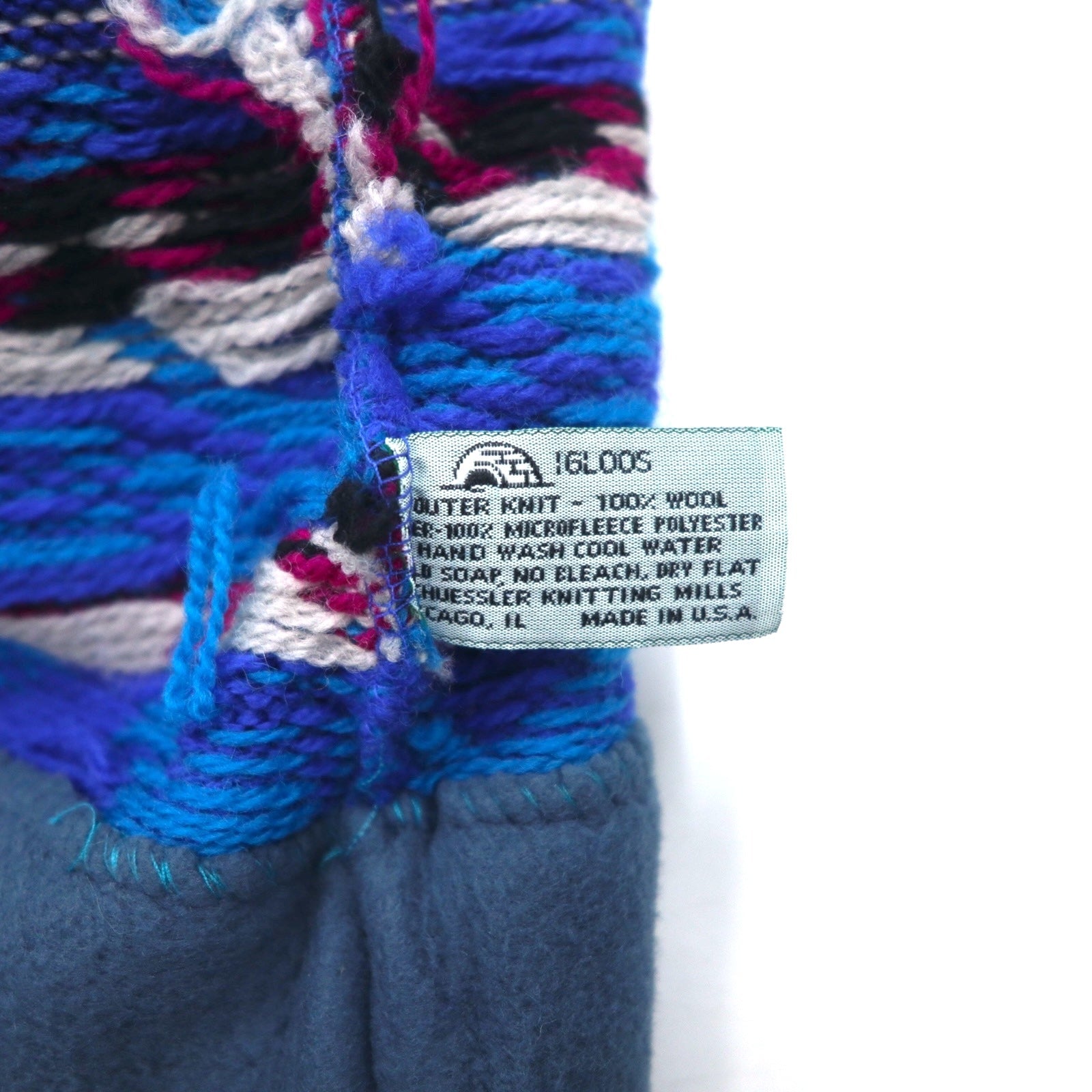 Anni '90, USA, IGLOOS, berretto in maglia con motivo nordico, beanie, blu, lana