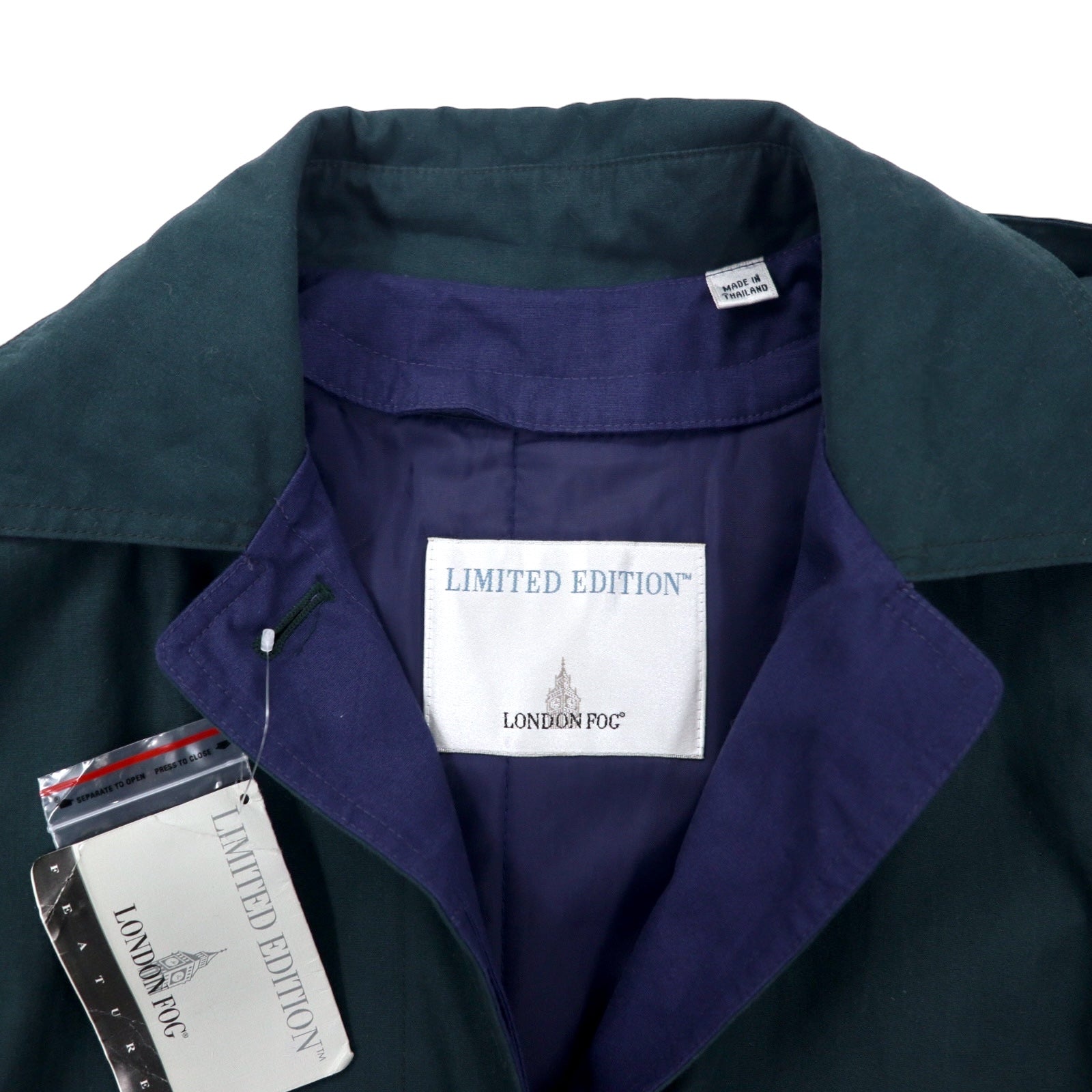 LONDON FOG Trench Coat LIMITED EDITION 6PET verde cotone poliestere cappuccio staccabile fodera staccabile Nuovo