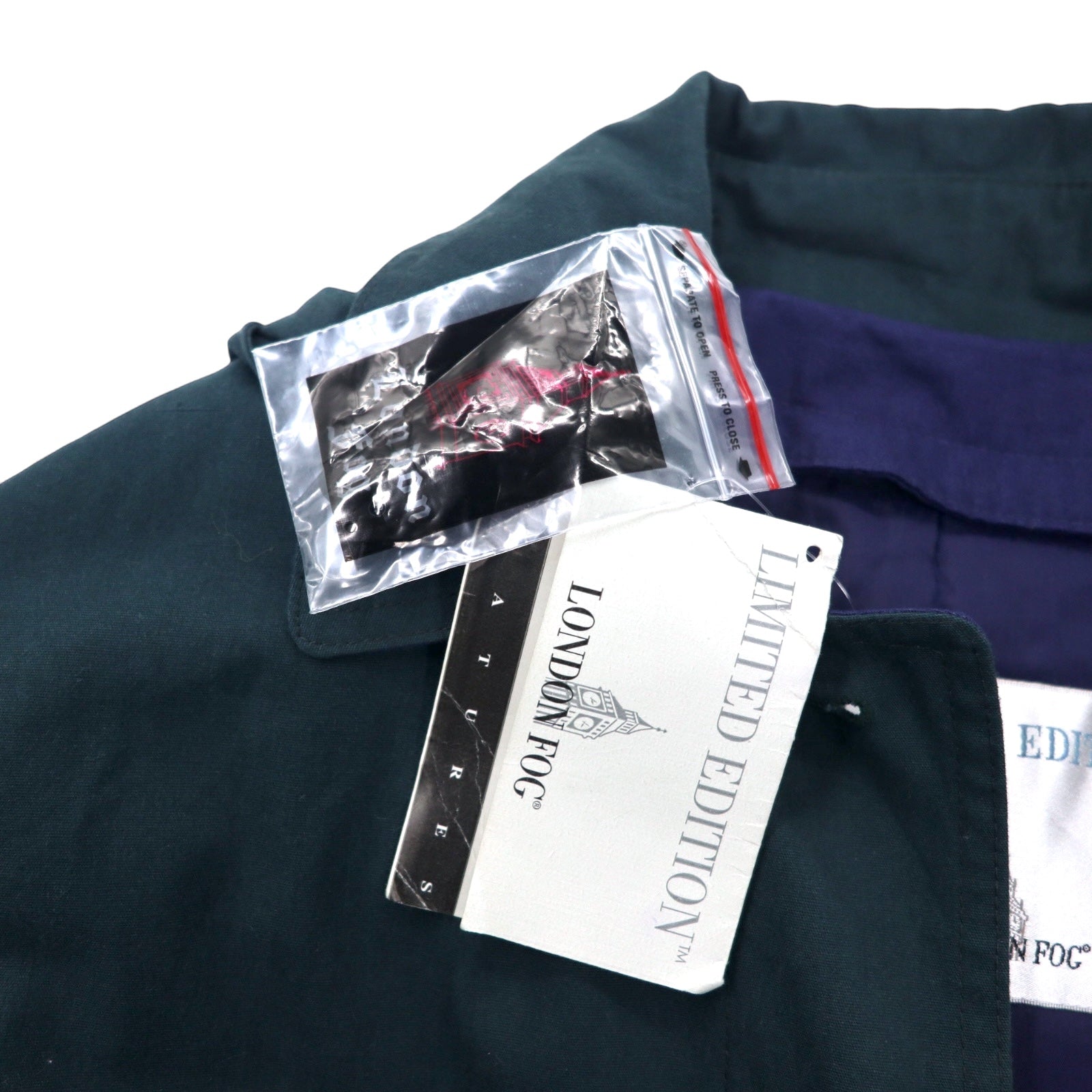 LONDON FOG Trench Coat LIMITED EDITION 6PET verde cotone poliestere cappuccio staccabile fodera staccabile Nuovo