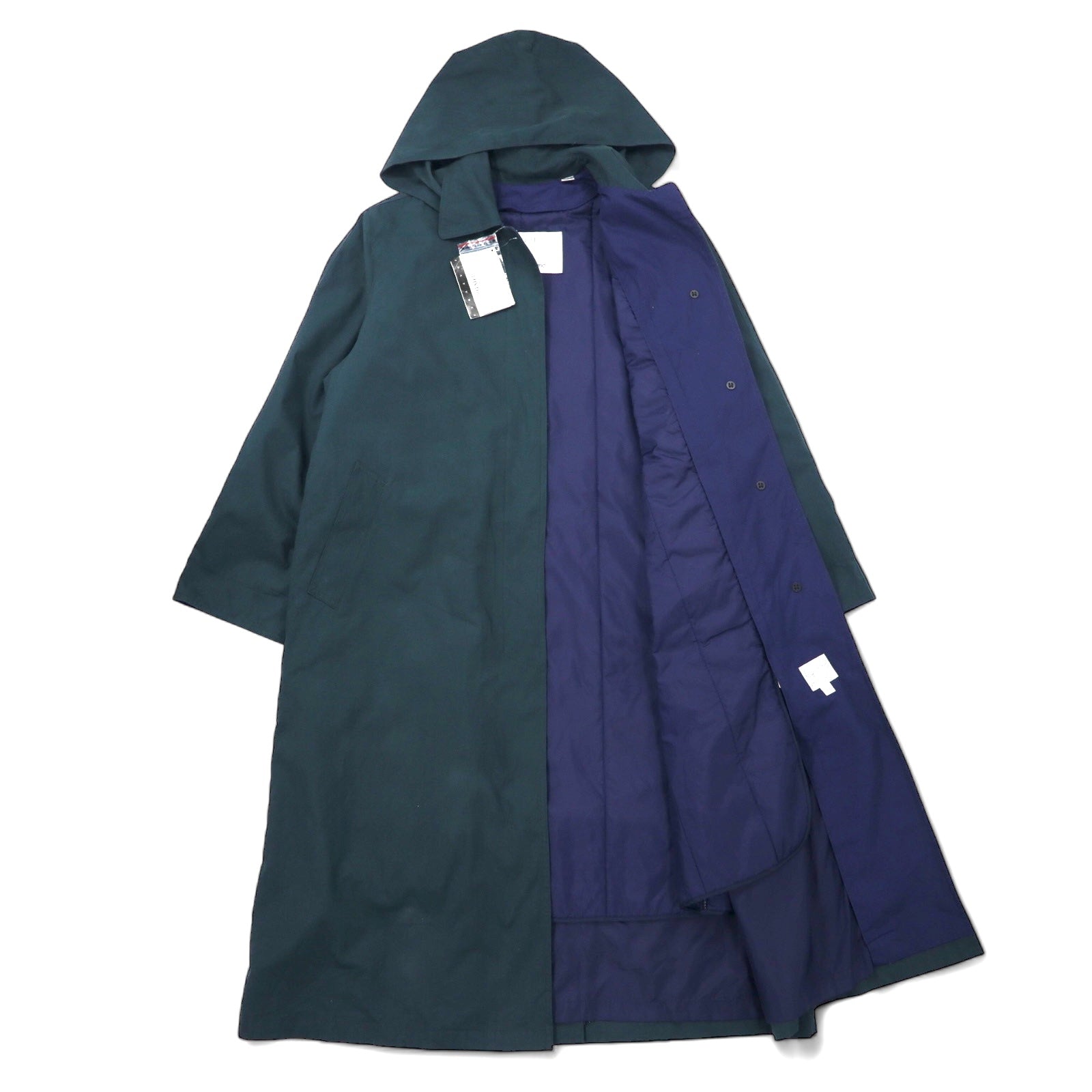 LONDON FOG Trench Coat LIMITED EDITION 6PET verde cotone poliestere cappuccio staccabile fodera staccabile Nuovo