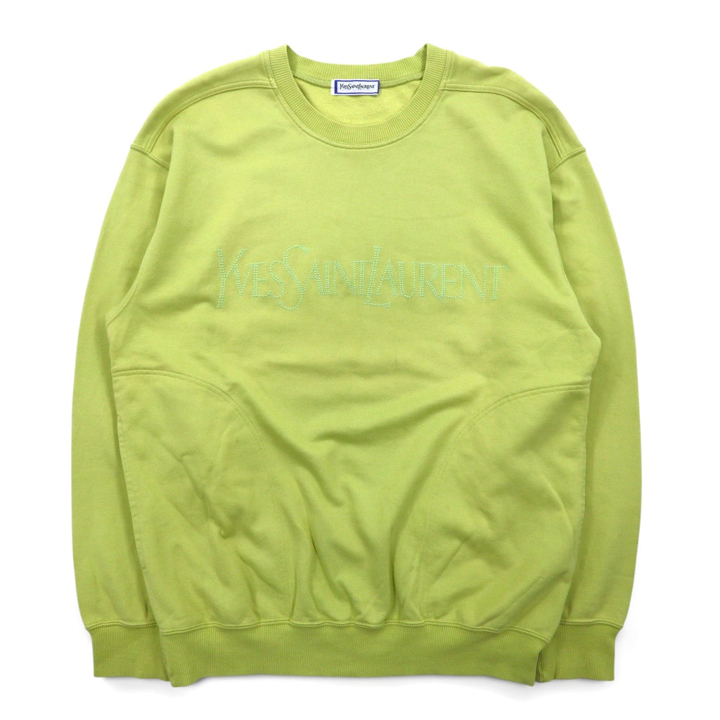 YVES SAINT LAURENT Felpa vintage con logo YSL, taglia M, colore verde, tasche laterali, Made in Japan