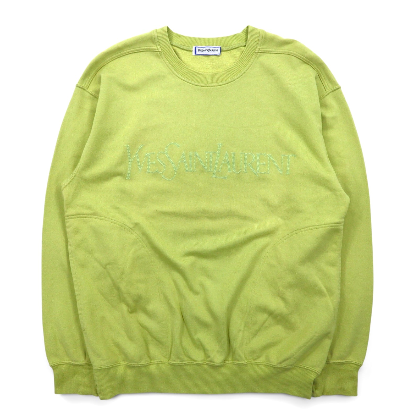 YVES SAINT LAURENT Felpa vintage con logo YSL, taglia M, colore verde, tasche laterali, Made in Japan