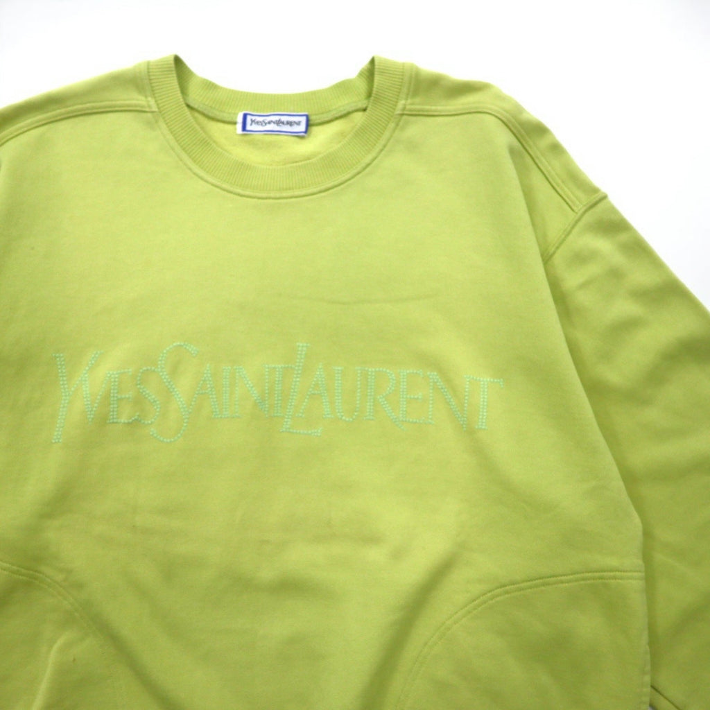 YVES SAINT LAURENT Felpa vintage con logo YSL, taglia M, colore verde, tasche laterali, Made in Japan