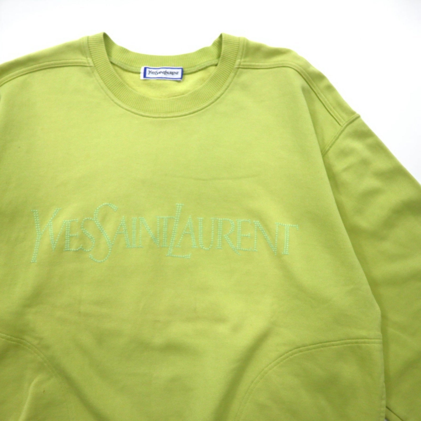 YVES SAINT LAURENT Felpa vintage con logo YSL, taglia M, colore verde, tasche laterali, Made in Japan