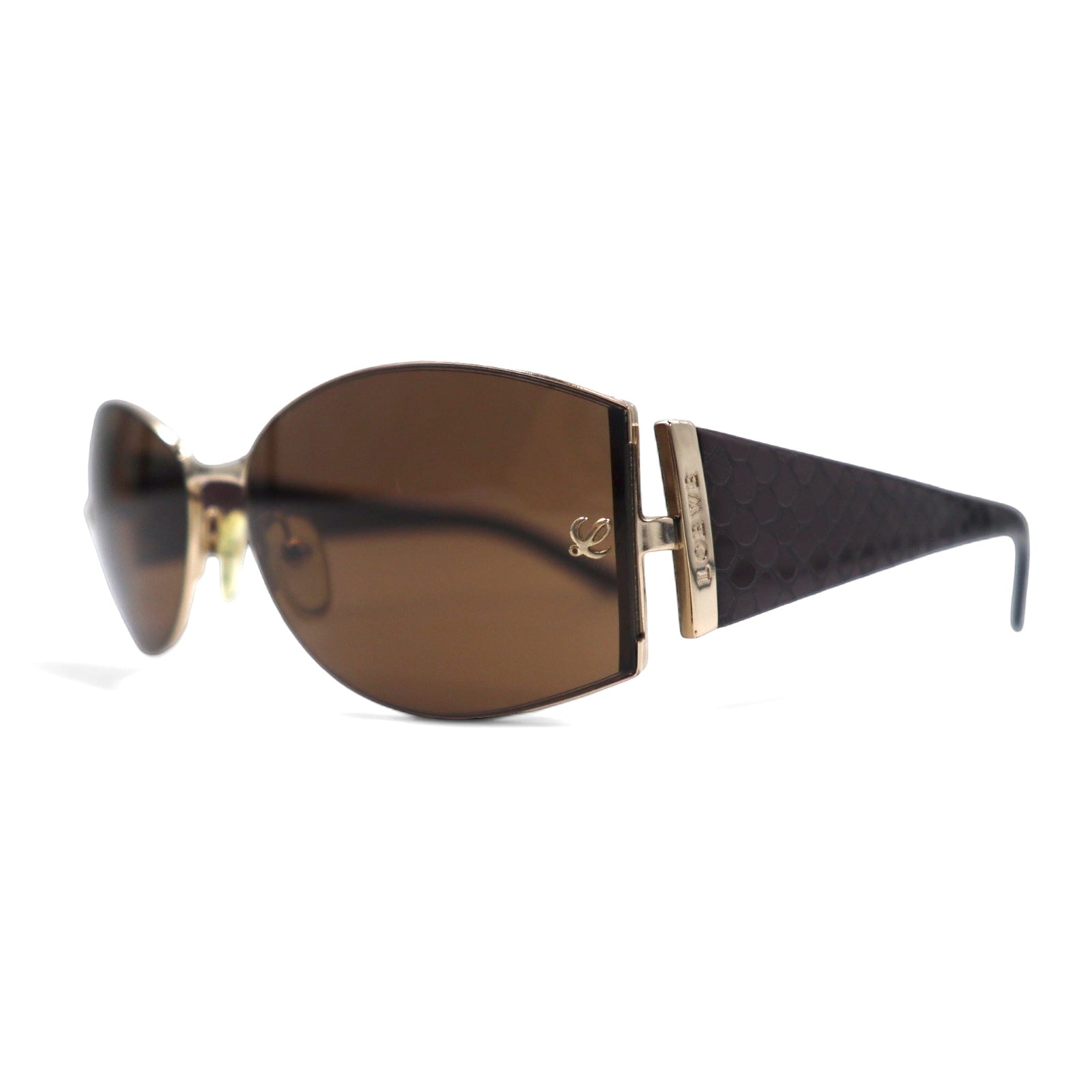 LOEWE Occhiali da sole rettangolari marroni fantasia pitone SLW165, made in Italy