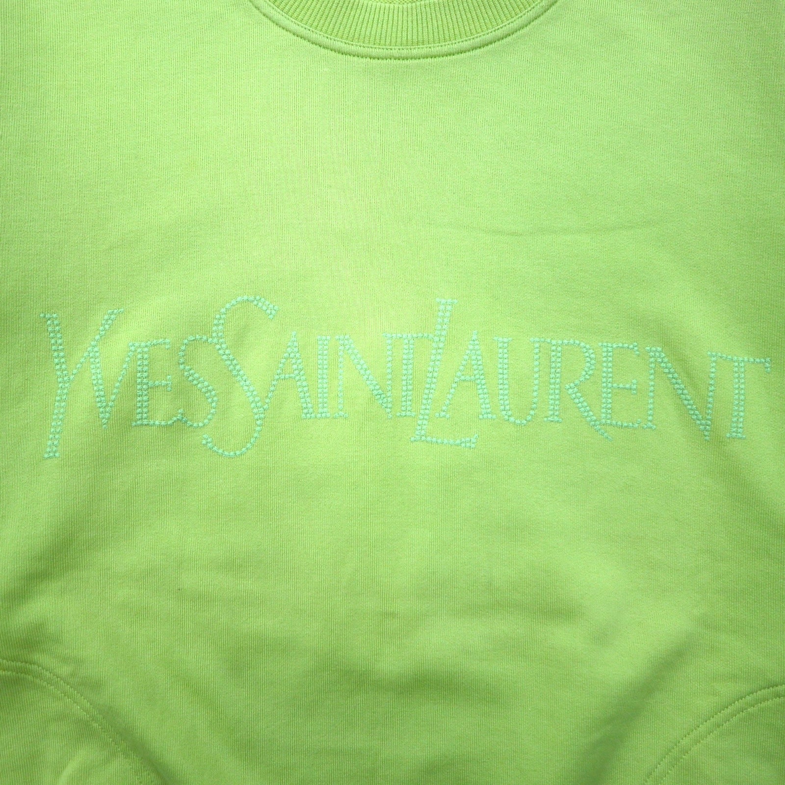 YVES SAINT LAURENT Felpa vintage con logo YSL, taglia M, colore verde, tasche laterali, Made in Japan