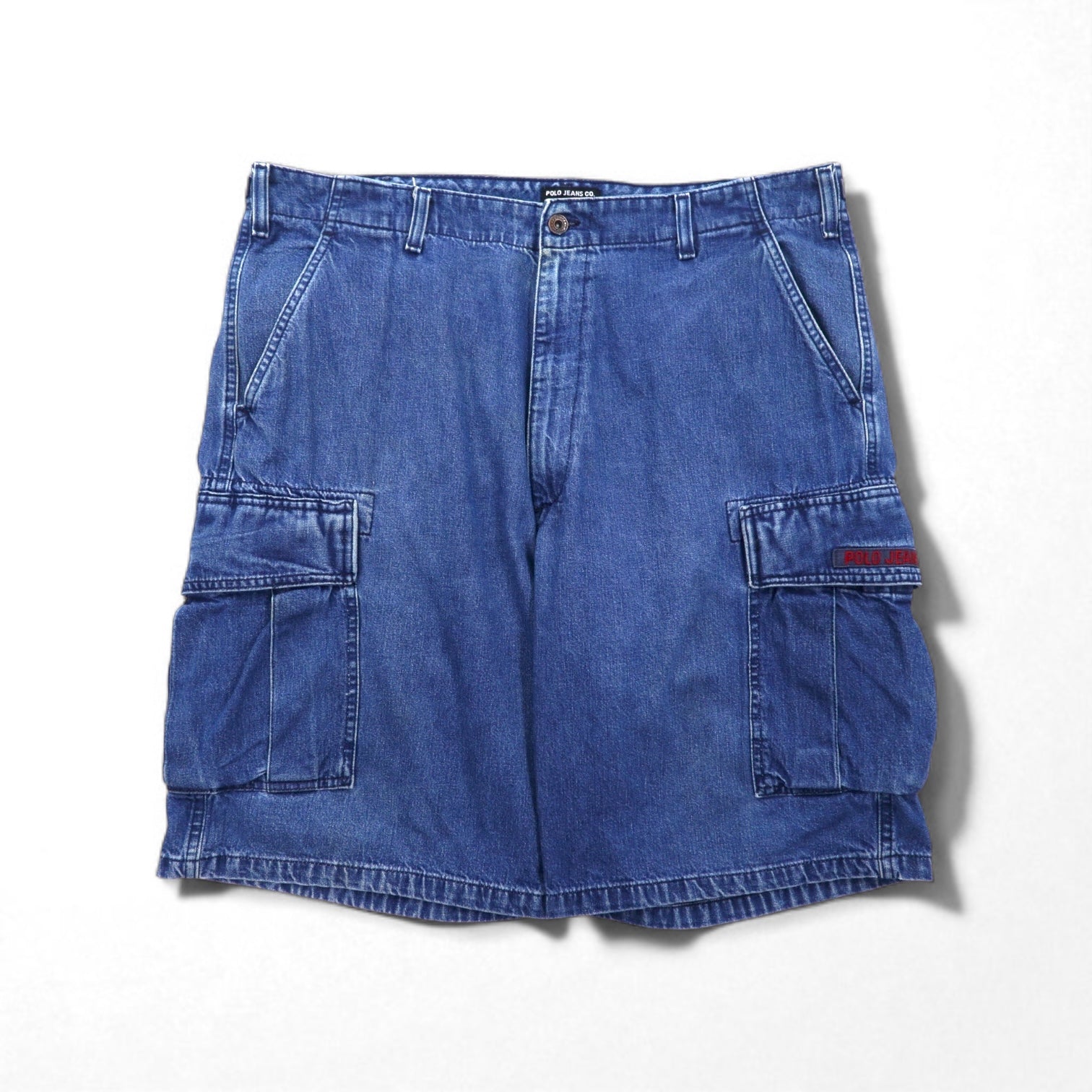POLO JEANS CO. RALPH LAUREN 90年代 バギー ショート デニム カーゴパンツ ハーフパンツ XL インディゴ ブルー 膝下丈