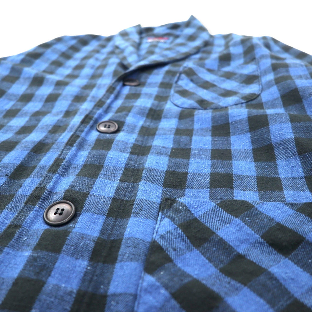 BLUE BLUE Cappotto da camera, chesterfield, soprabito, 2, blu, a quadri, cotone, tinto indaco, made in Japan